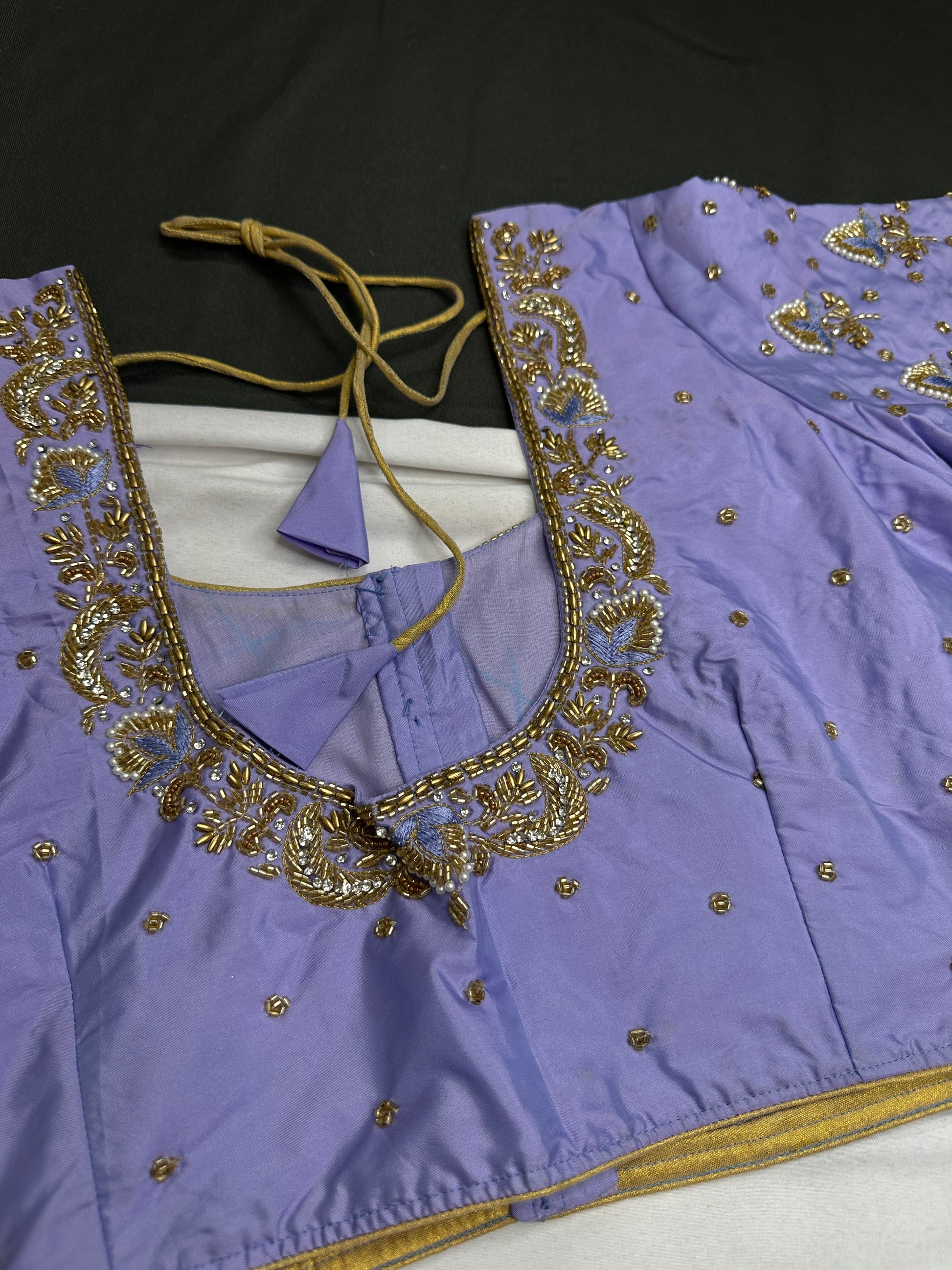 Lavender Purple Pattu Silk Maggam Aari Blouse - 
