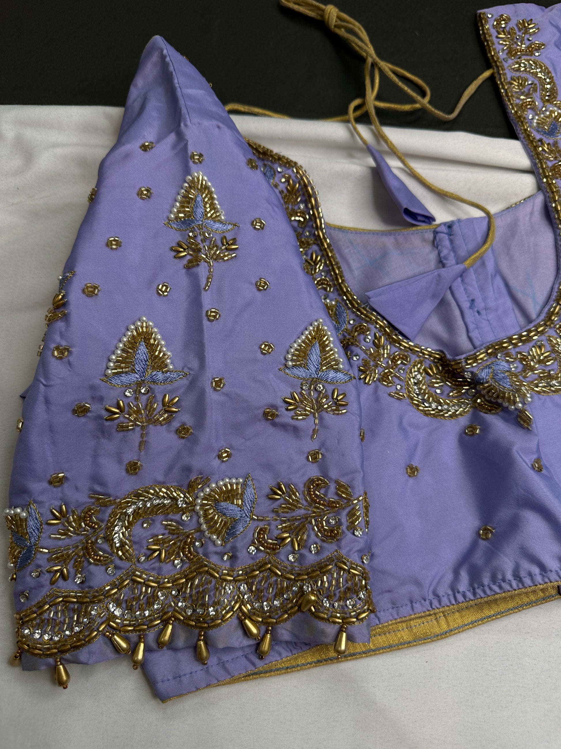Lavender Purple Pattu Silk Maggam Aari Blouse - 