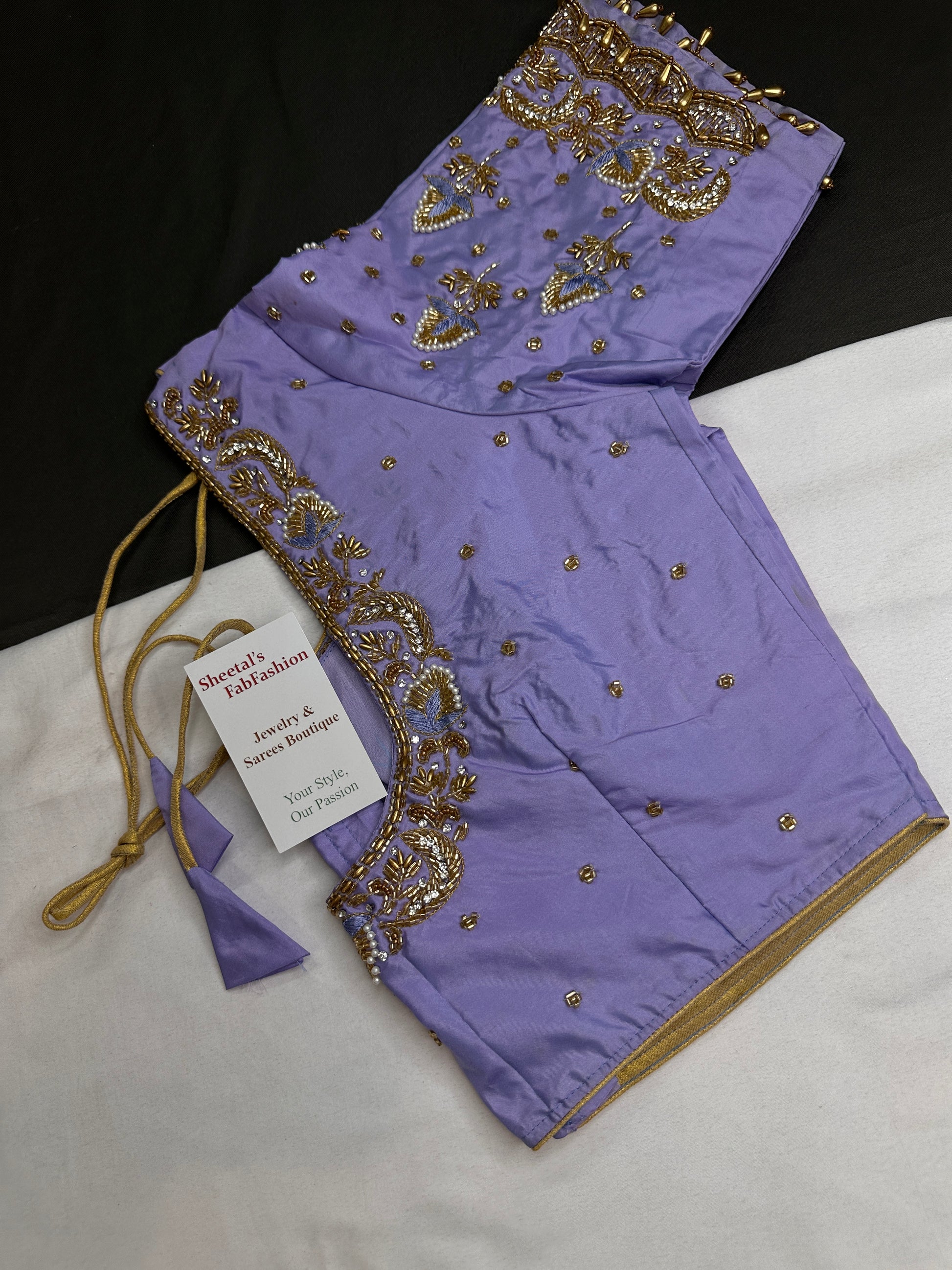 Lavender Purple Pattu Silk Maggam Aari Blouse - 