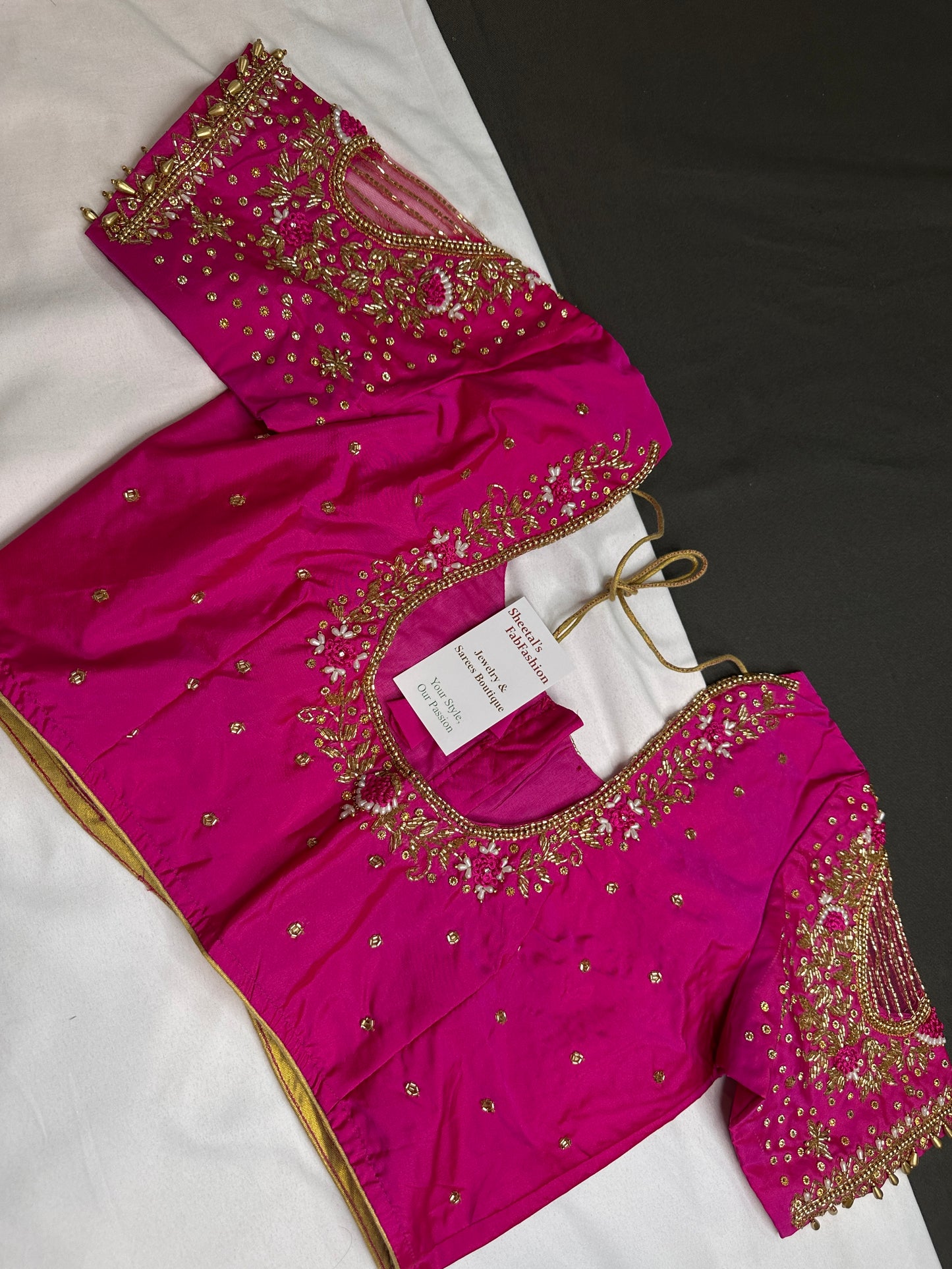 Pink Net Silk Maggam Aari Blouse - 