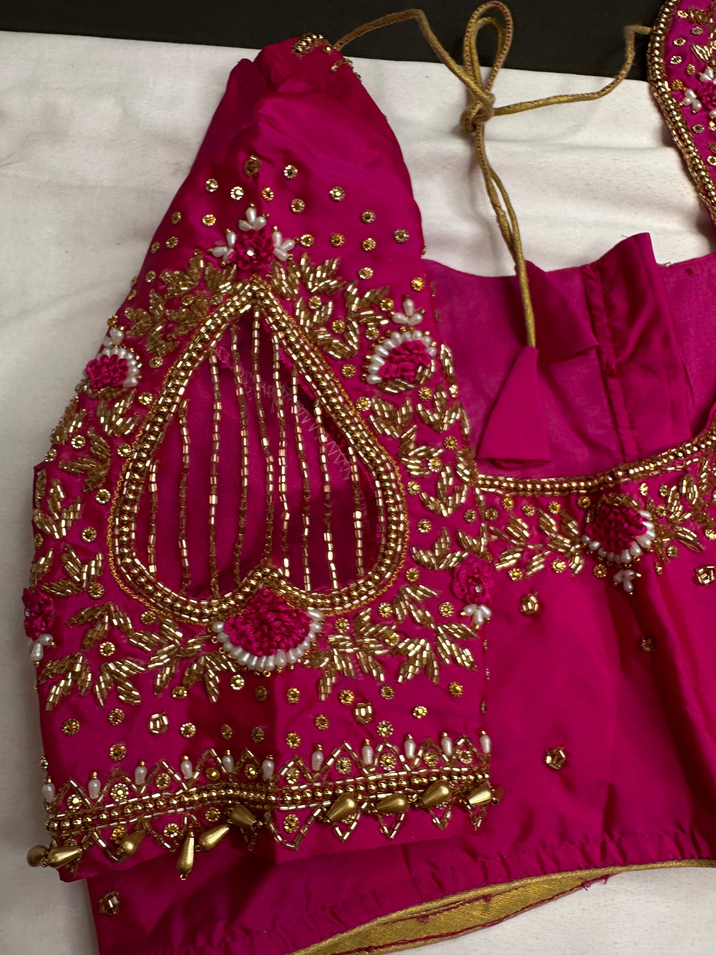 Pink Net Silk Maggam Aari Blouse - 