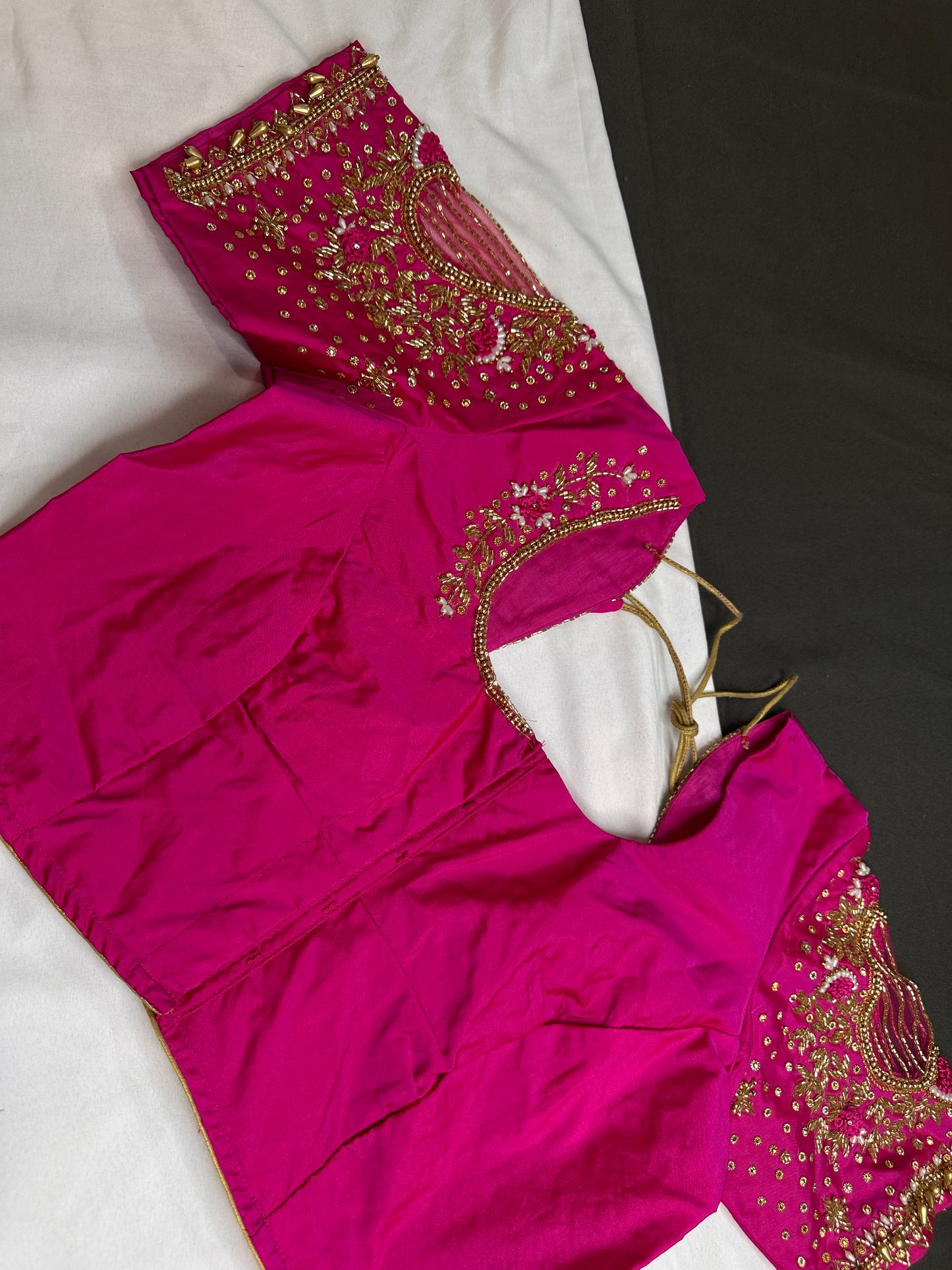 Pink Net Silk Maggam Aari Blouse - 