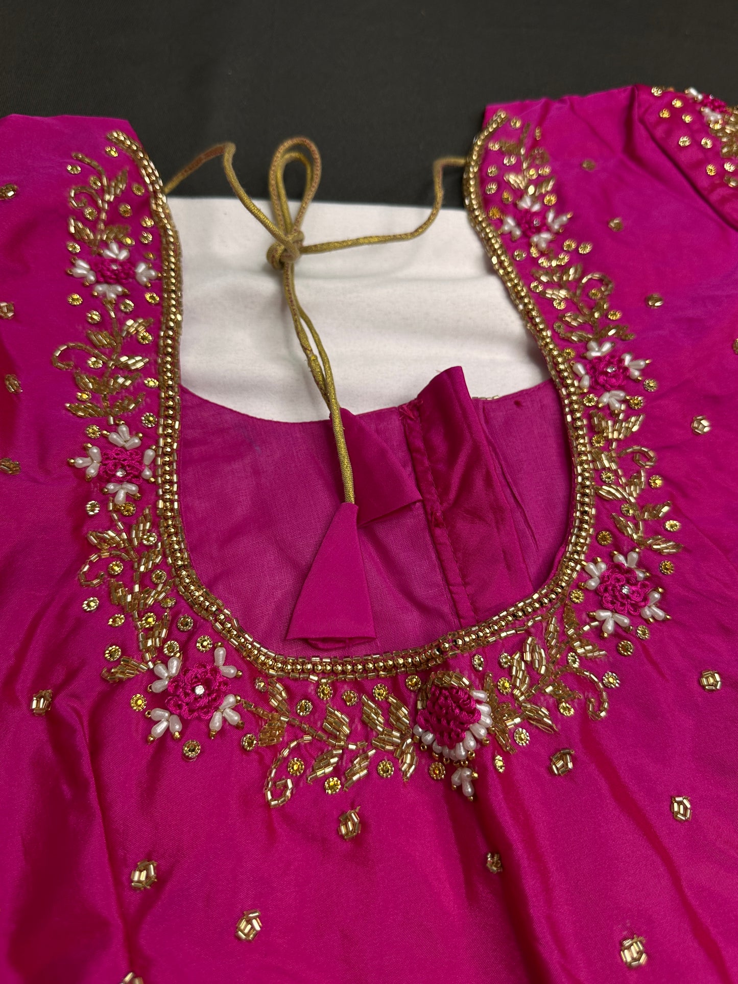 Pink Net Silk Maggam Aari Blouse - 