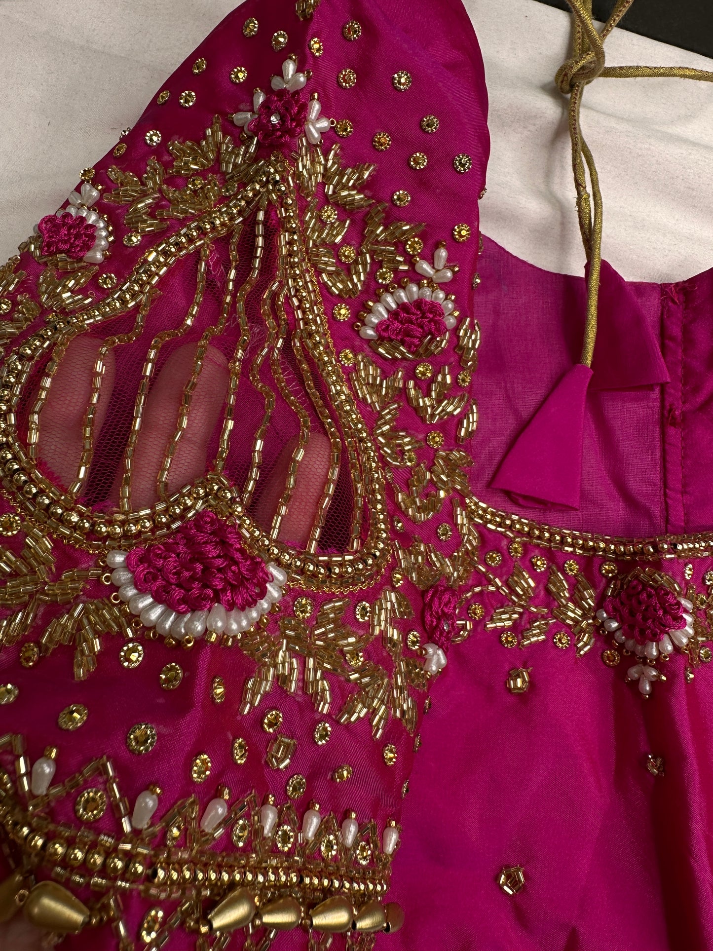Pink Net Silk Maggam Aari Blouse - 