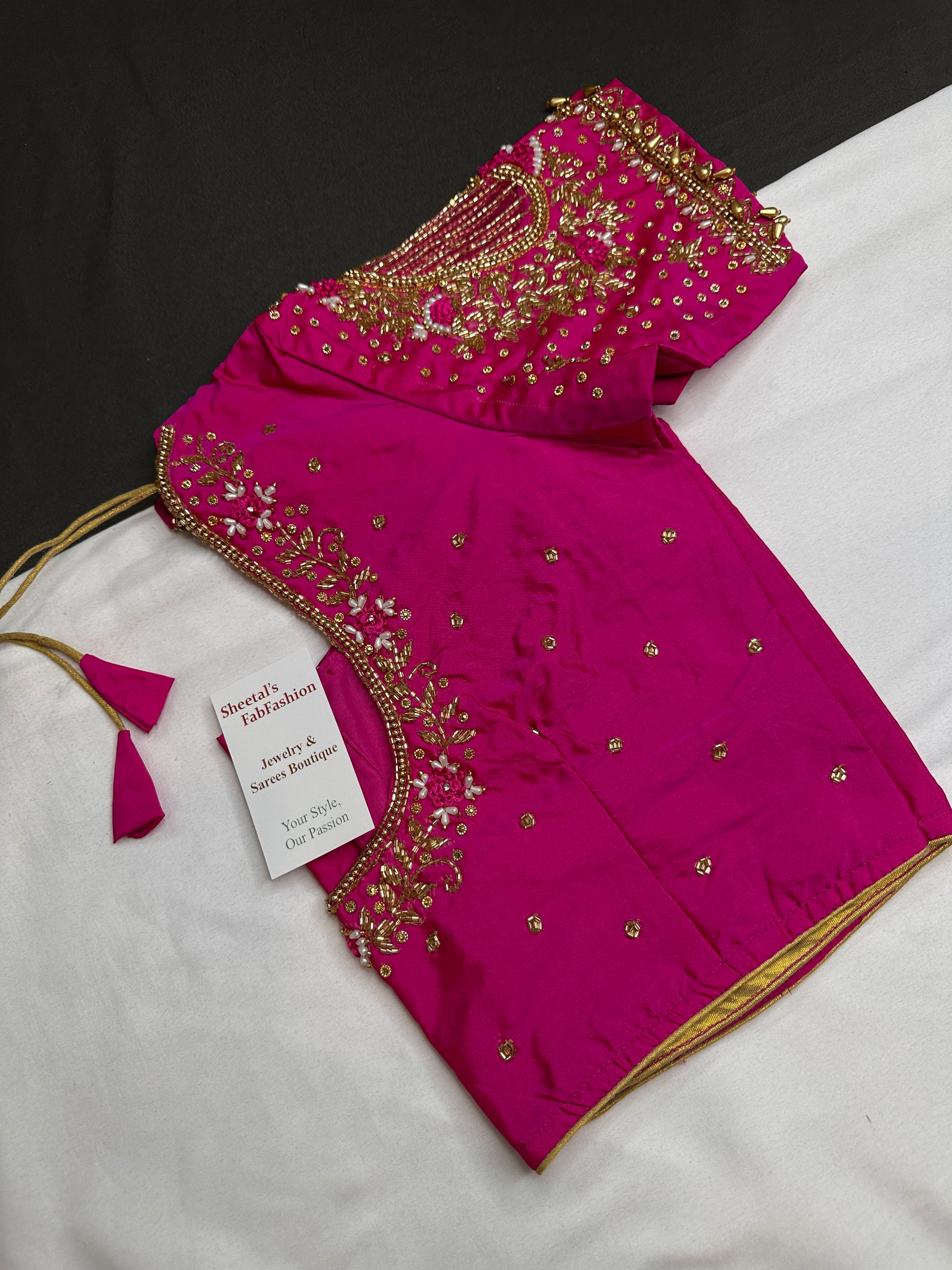 Pink Net Silk Maggam Aari Blouse - 