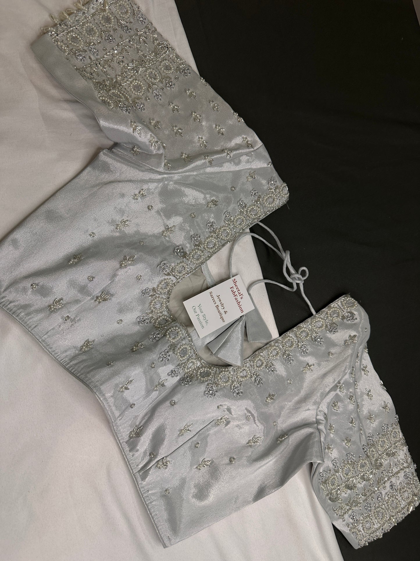 Silver Silk Maggam Aari Work Blouse - 