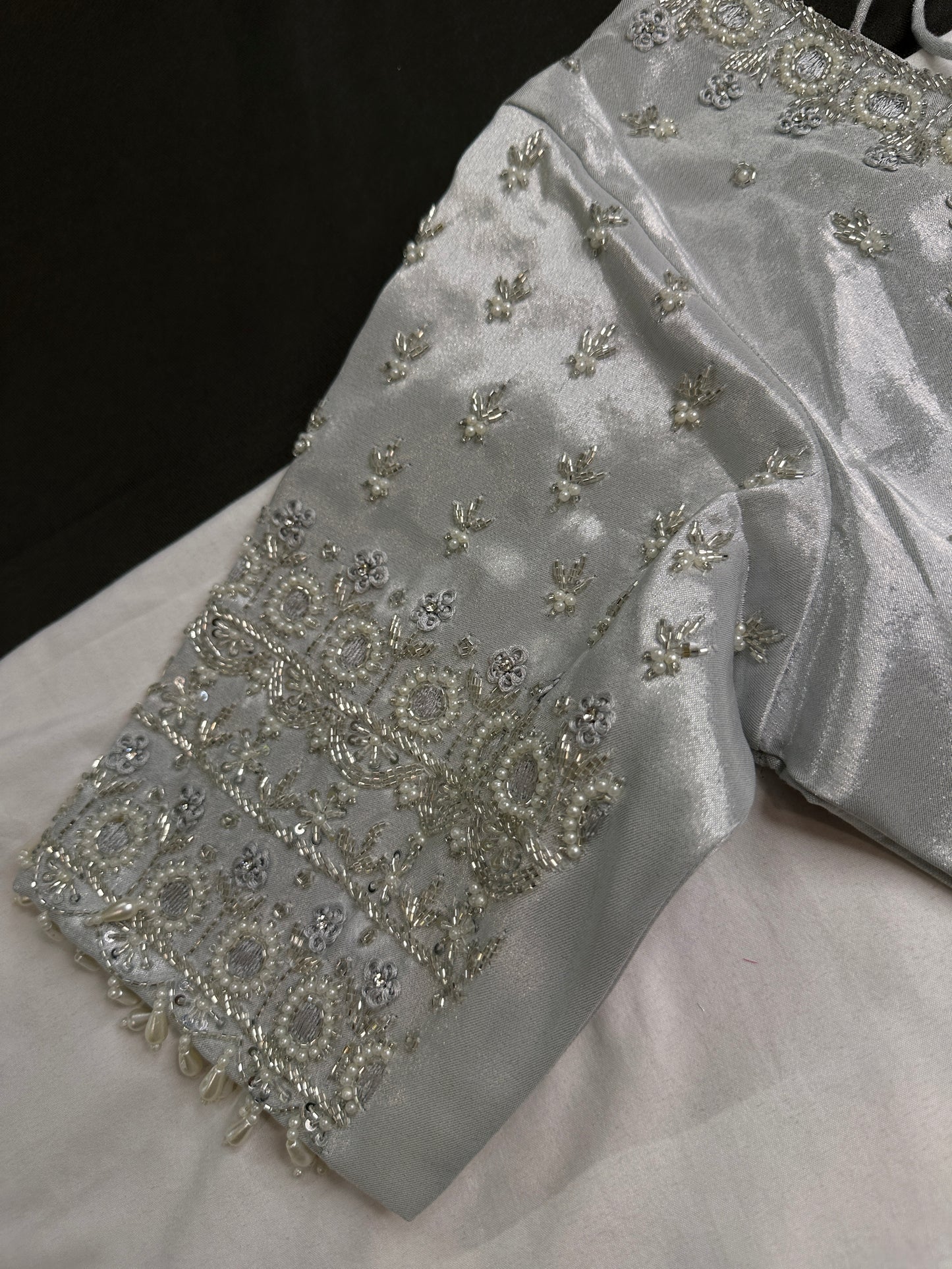 Silver Silk Maggam Aari Work Blouse - 