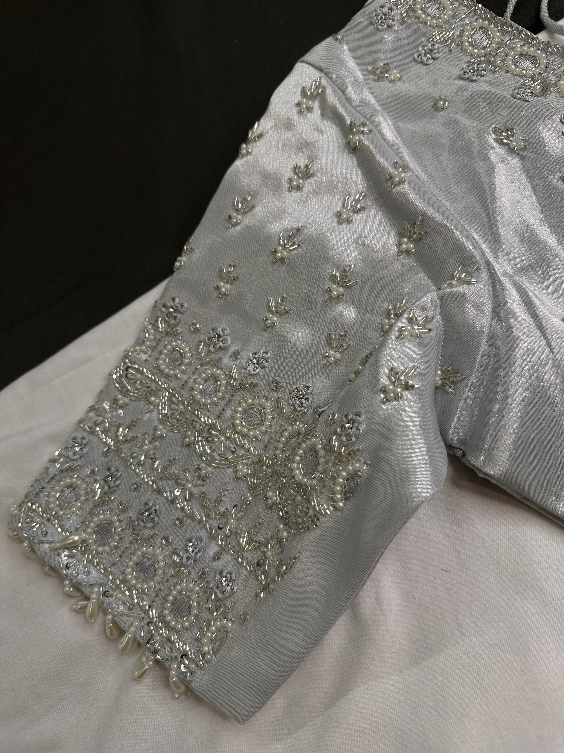 Silver Silk Maggam Aari Work Blouse - 
