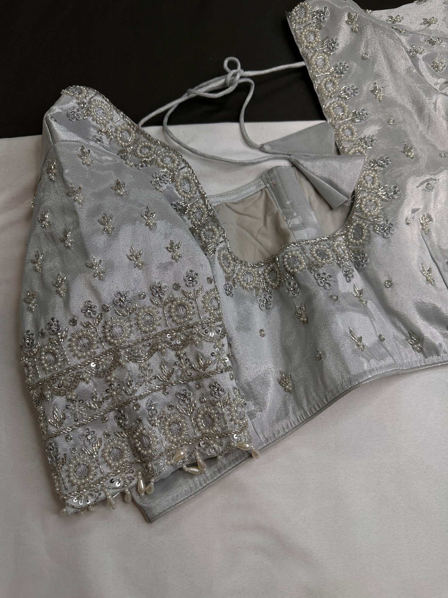 Silver Silk Maggam Aari Work Blouse - 