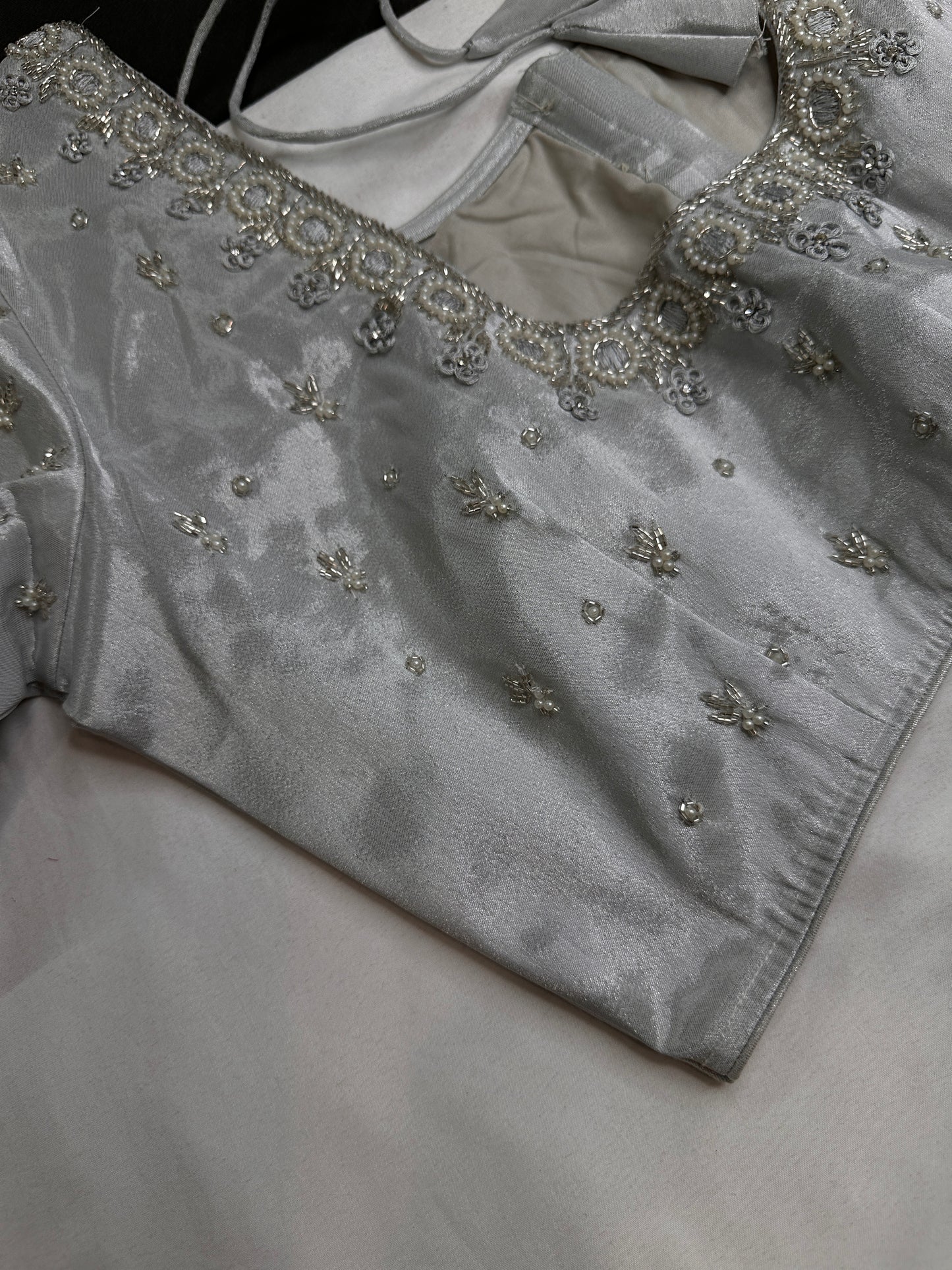 Silver Silk Maggam Aari Work Blouse - 