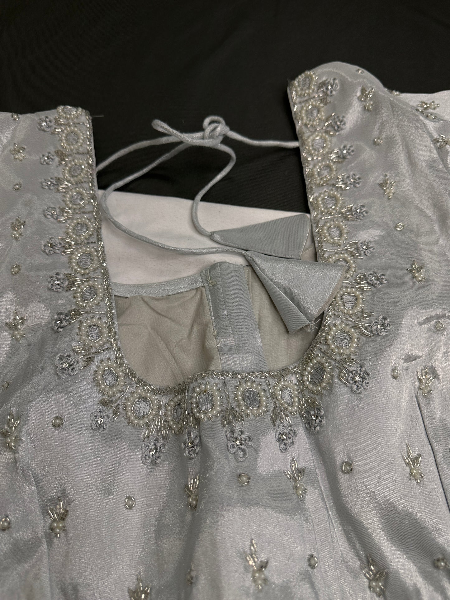 Silver Silk Maggam Aari Work Blouse - 