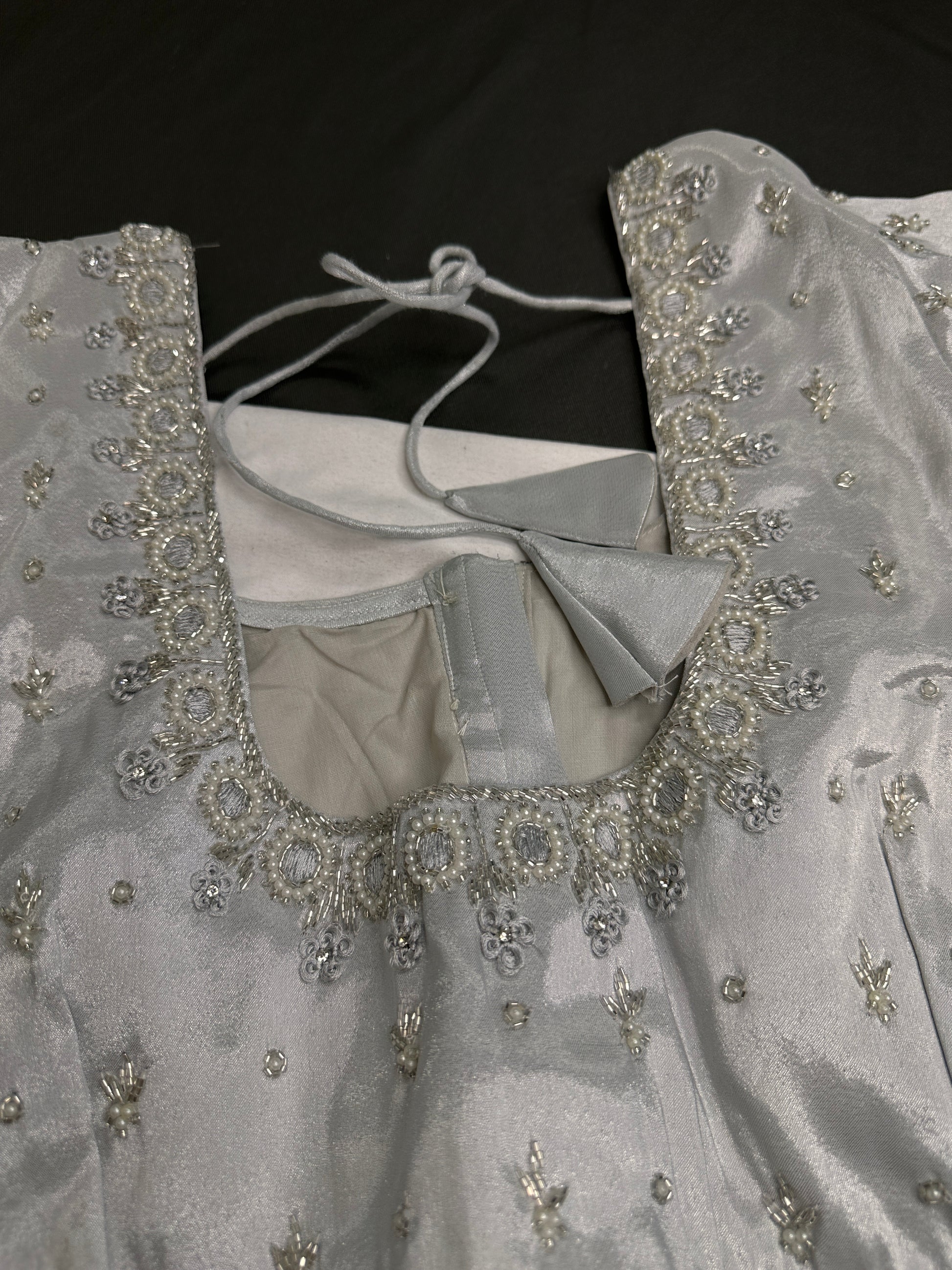 Silver Silk Maggam Aari Work Blouse - 