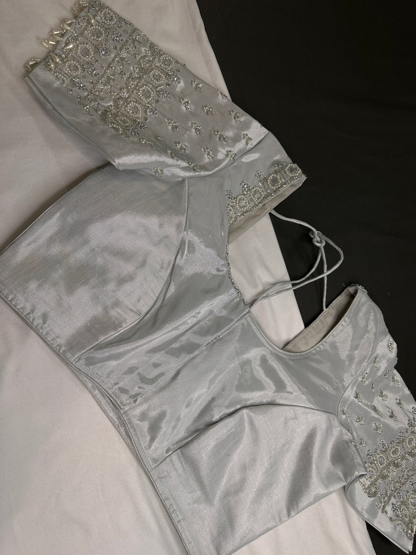 Silver Silk Maggam Aari Work Blouse - 