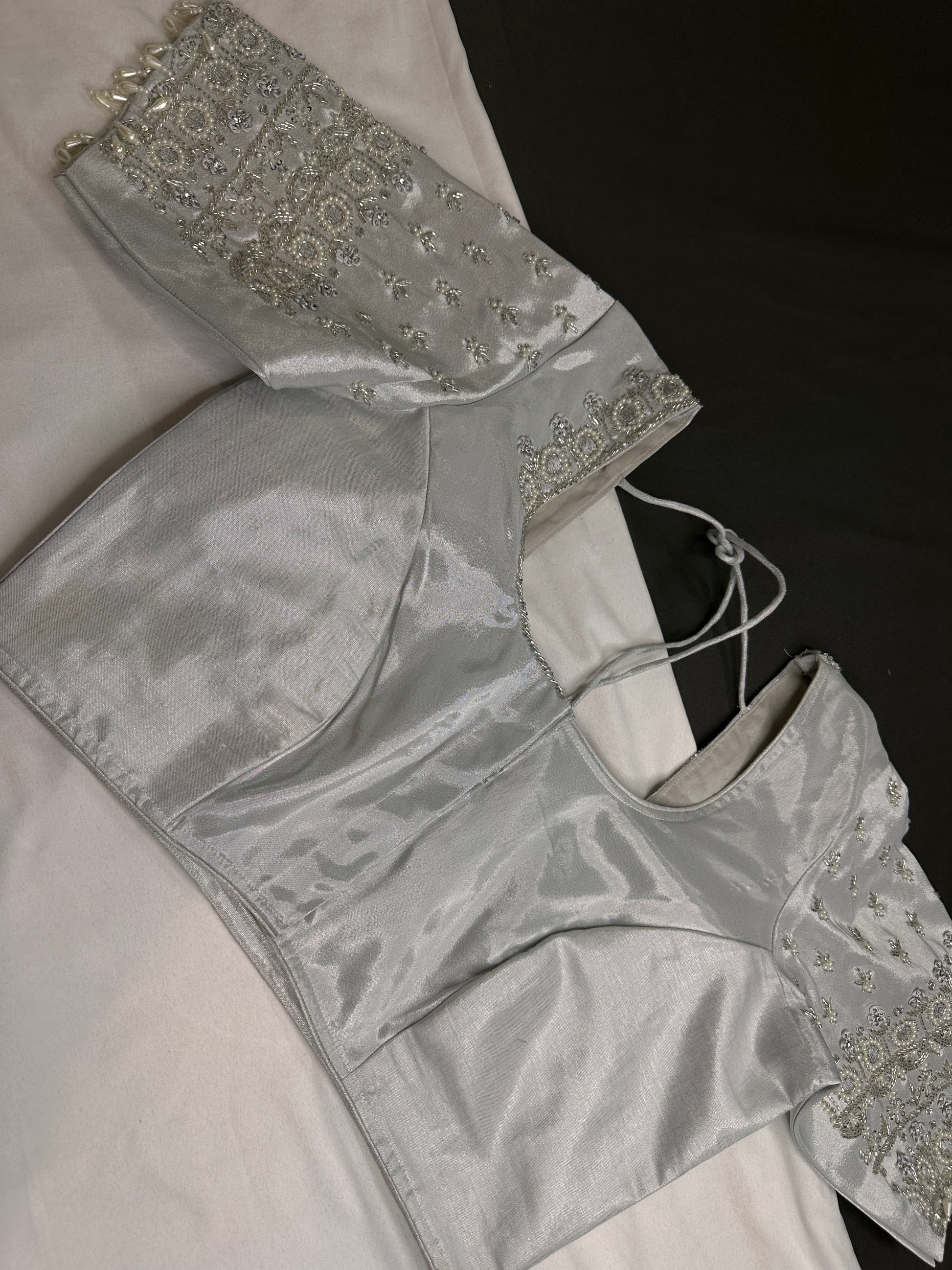 Silver Silk Maggam Aari Work Blouse - 