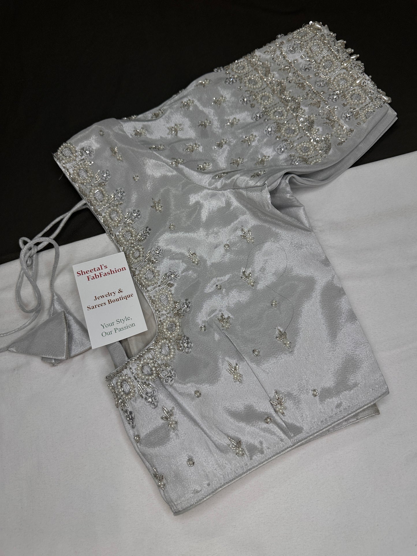 Silver Silk Maggam Aari Work Blouse - 