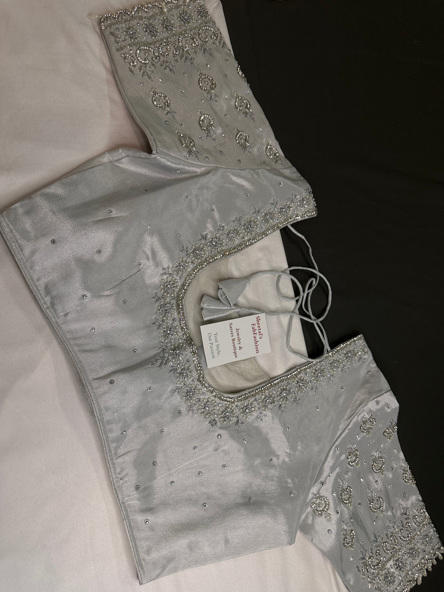 Silver Silk Maggam Aari Work Blouse - 