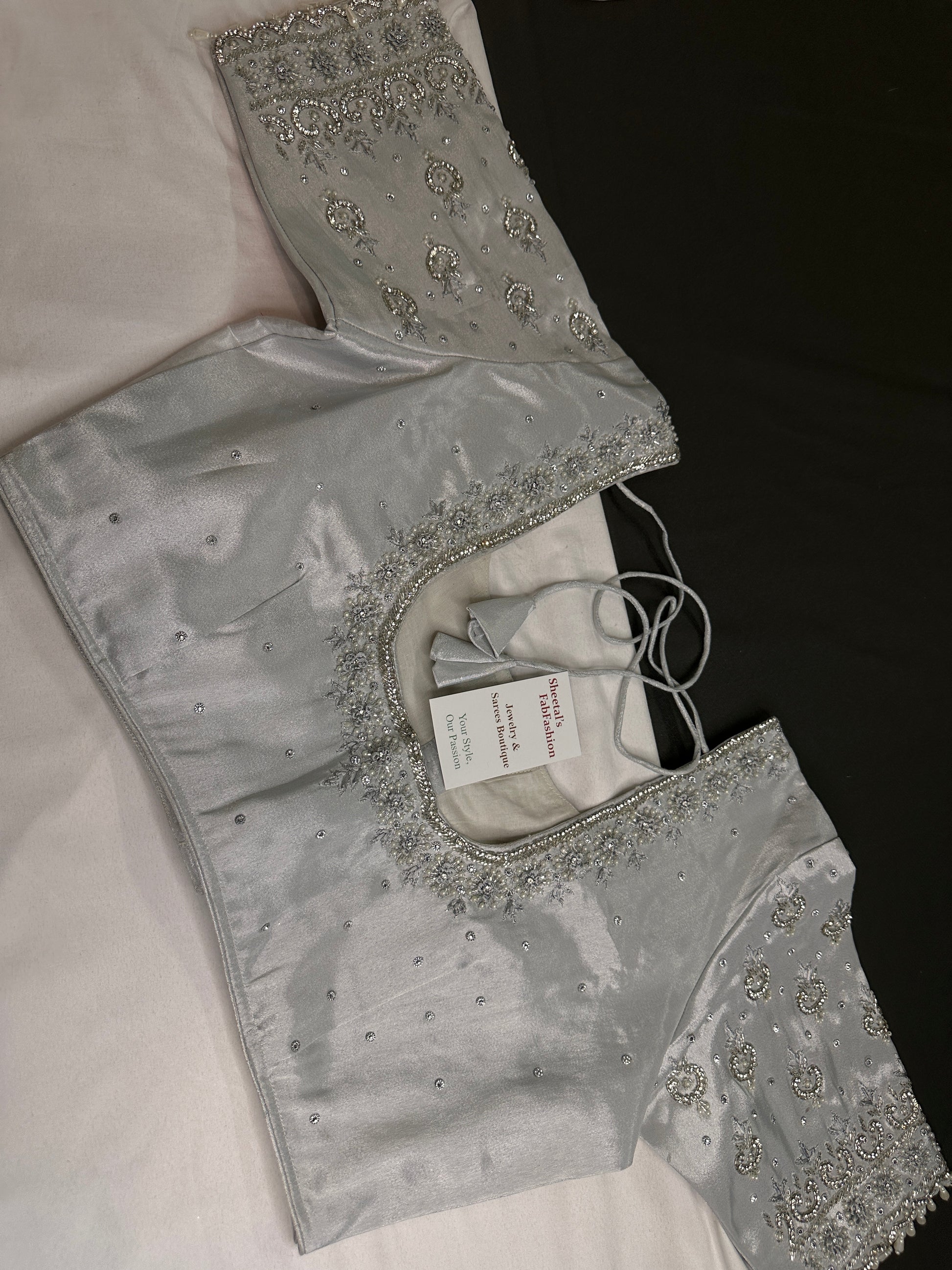 Silver Silk Maggam Aari Work Blouse - 