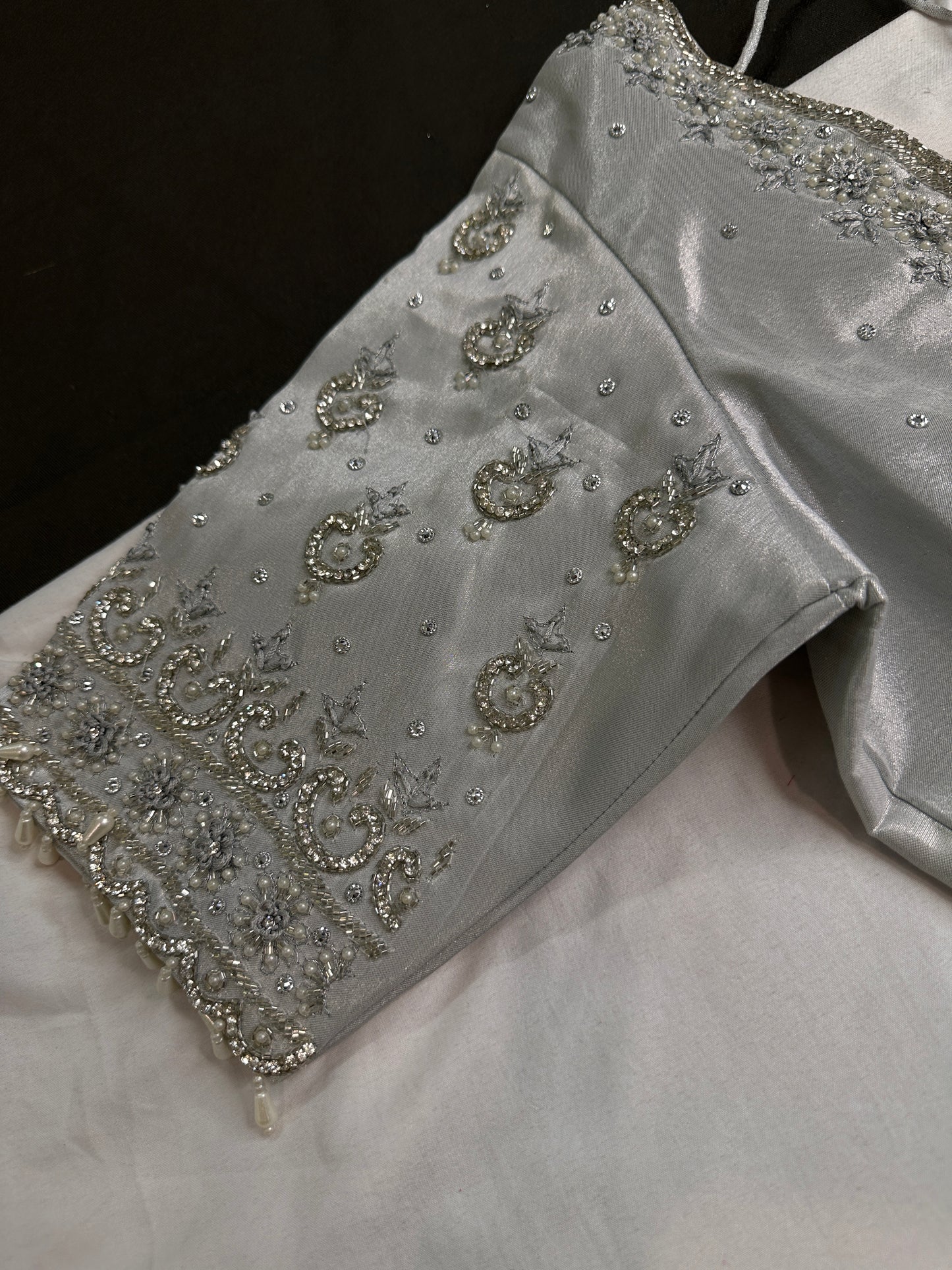Silver Silk Maggam Aari Work Blouse - 