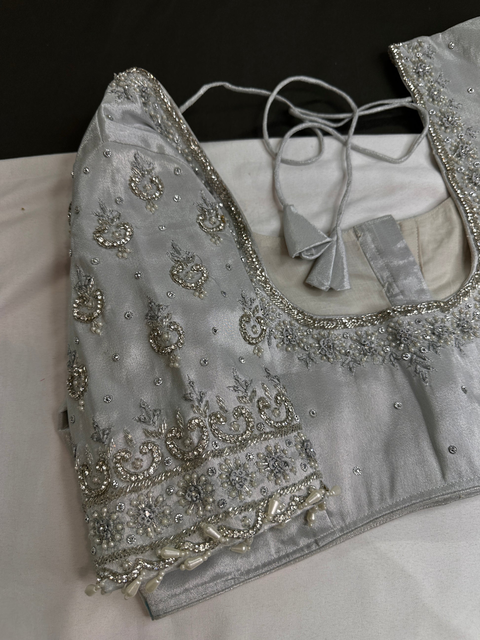 Silver Silk Maggam Aari Work Blouse - 