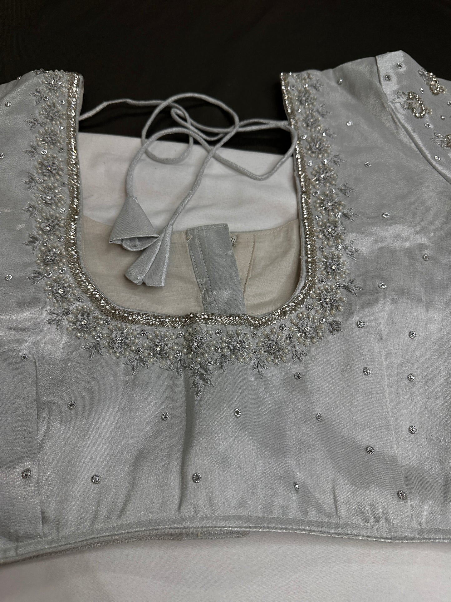 Silver Silk Maggam Aari Work Blouse - 