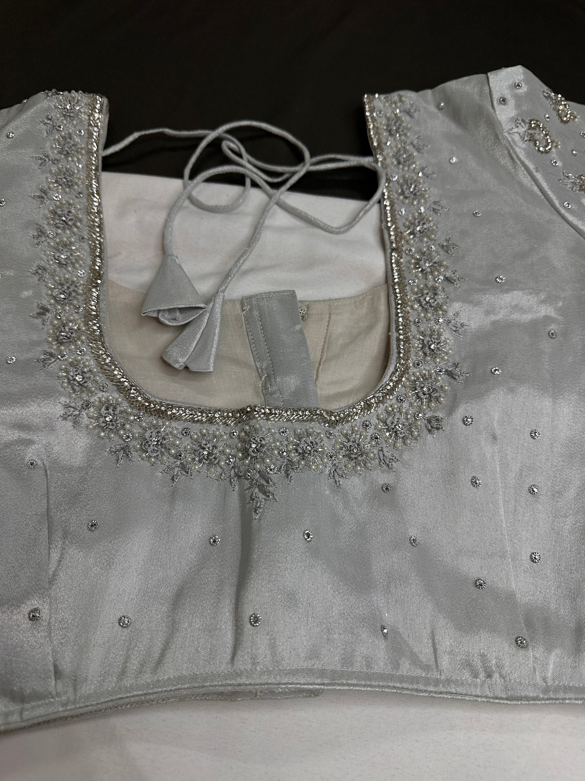 Silver Silk Maggam Aari Work Blouse - 