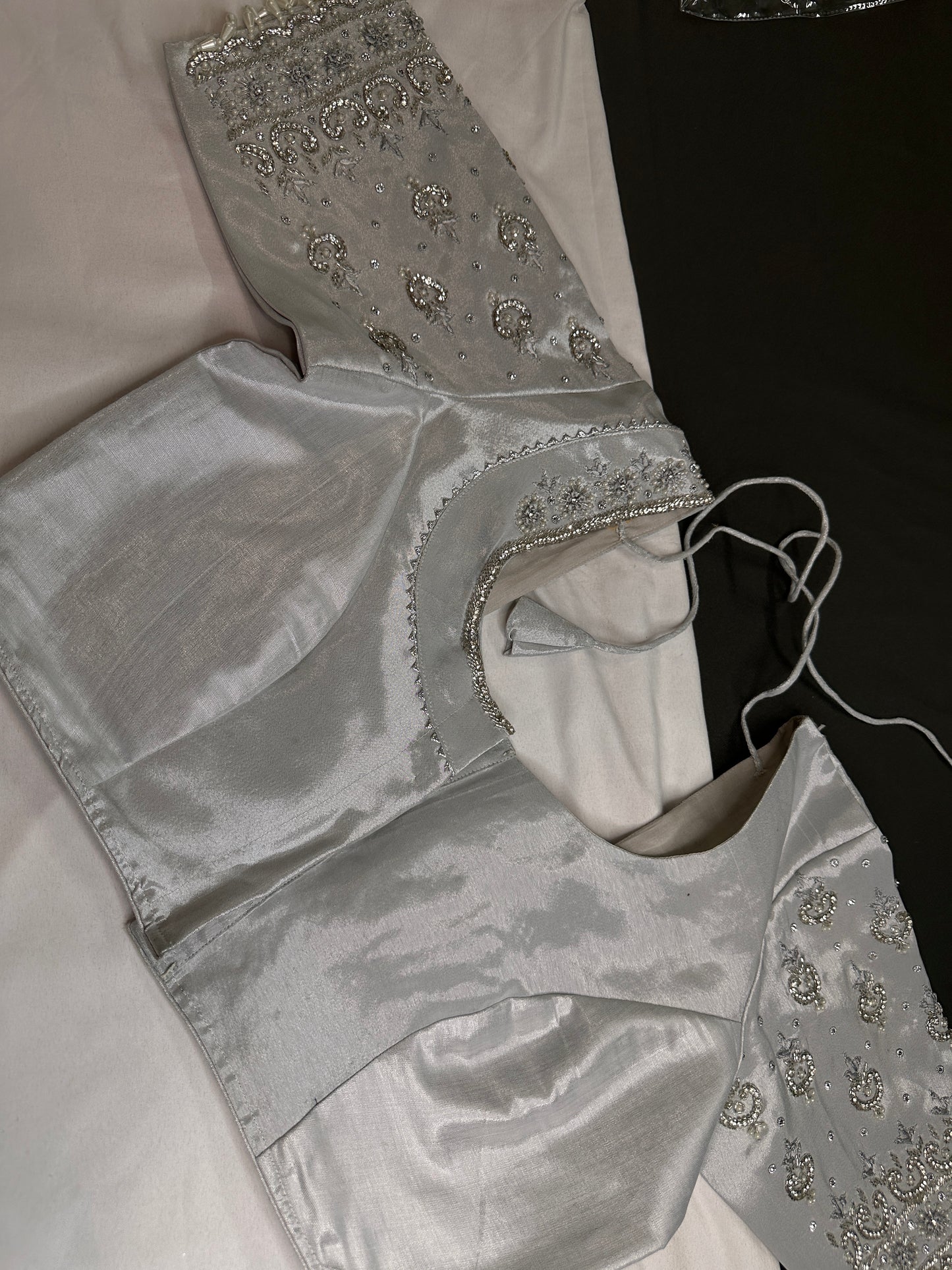 Silver Silk Maggam Aari Work Blouse - 