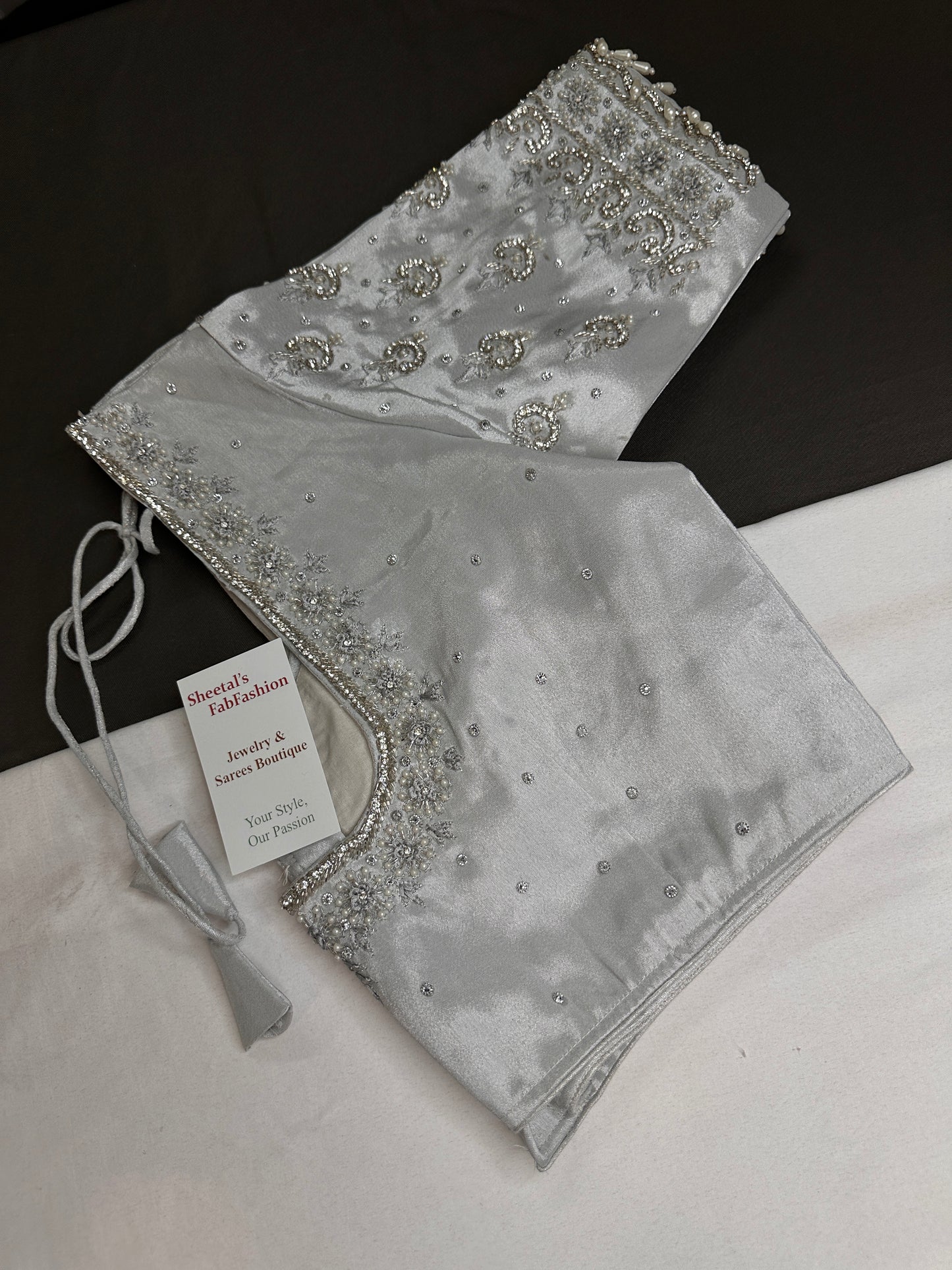 Silver Silk Maggam Aari Work Blouse - 