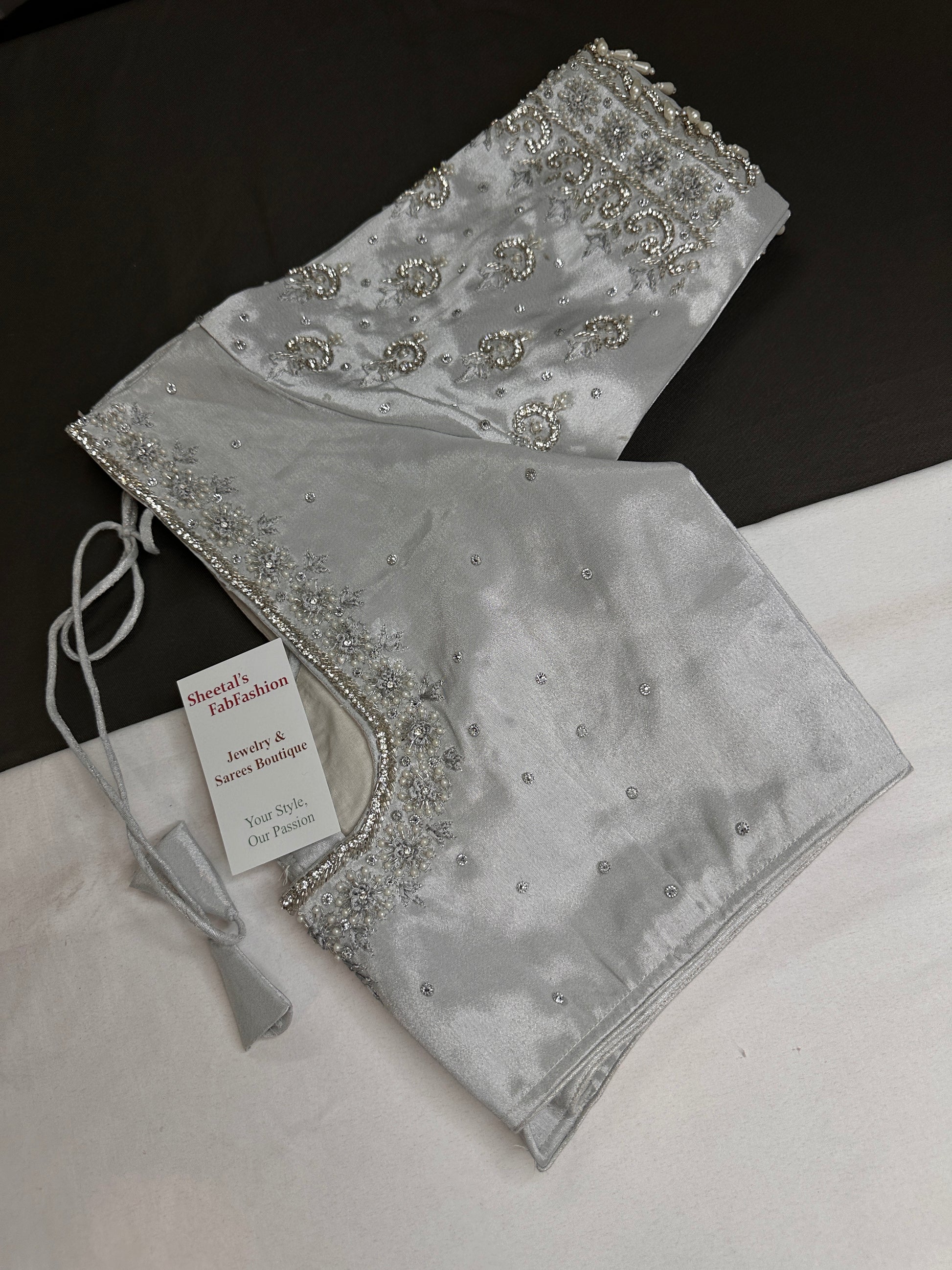 Silver Silk Maggam Aari Work Blouse - 