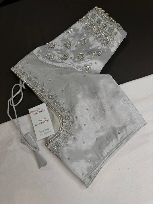 Silver Silk Maggam Aari Work Blouse - 