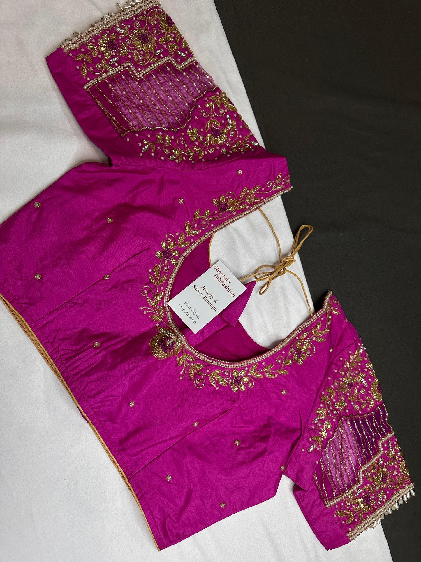 Pink Net Maggam Aari Work Blouse - 