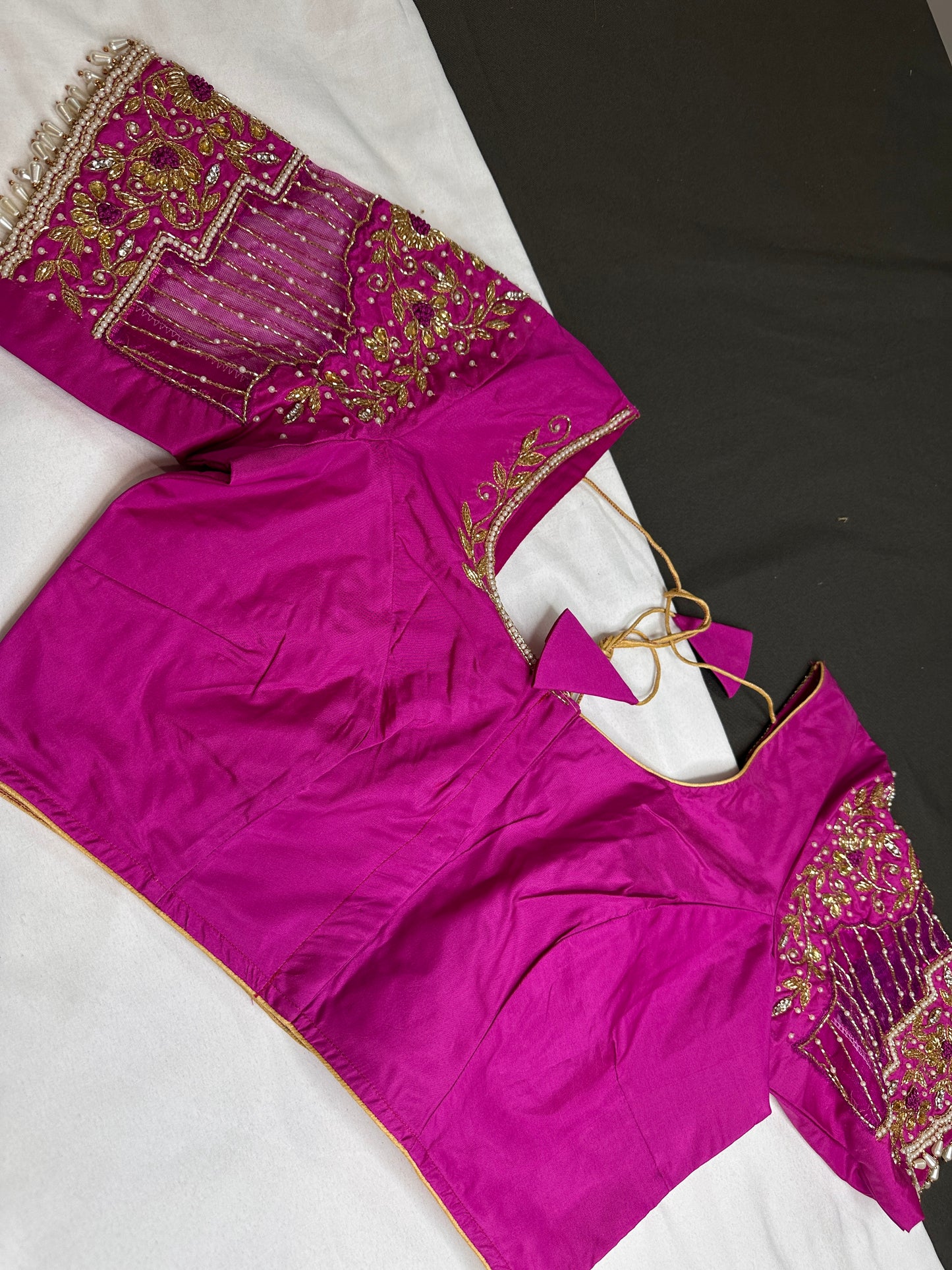 Pink Net Maggam Aari Work Blouse - 
