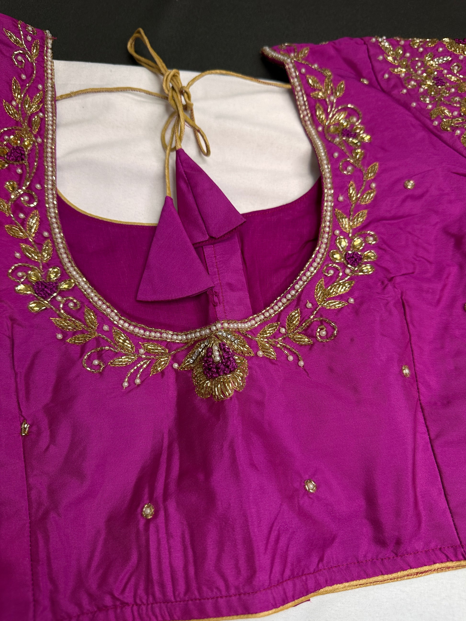 Pink Net Maggam Aari Work Blouse - 
