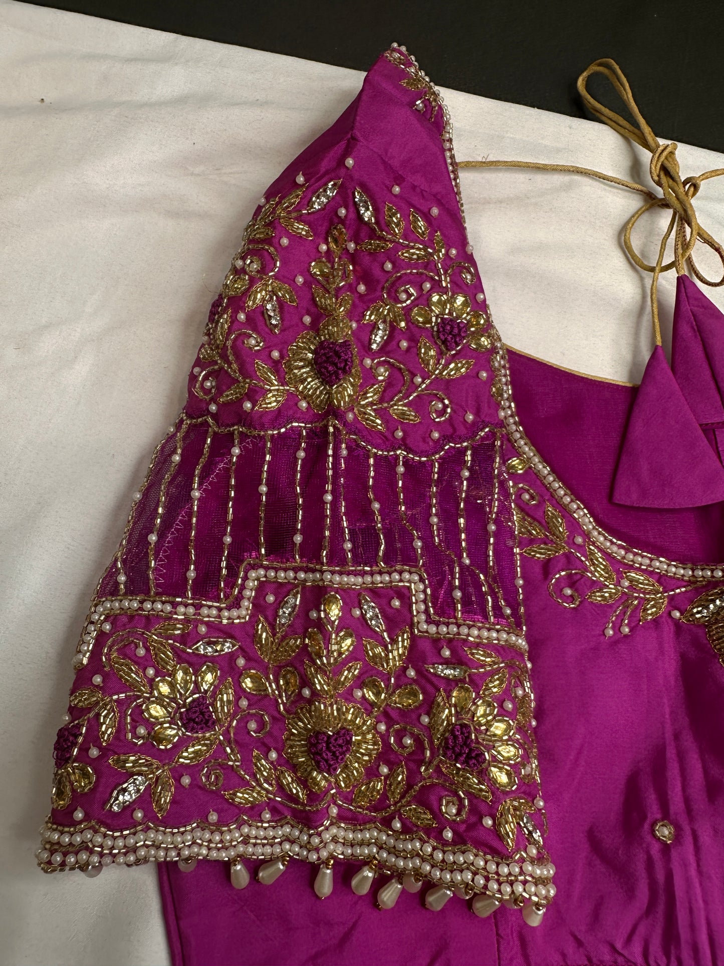 Pink Net Maggam Aari Work Blouse - 