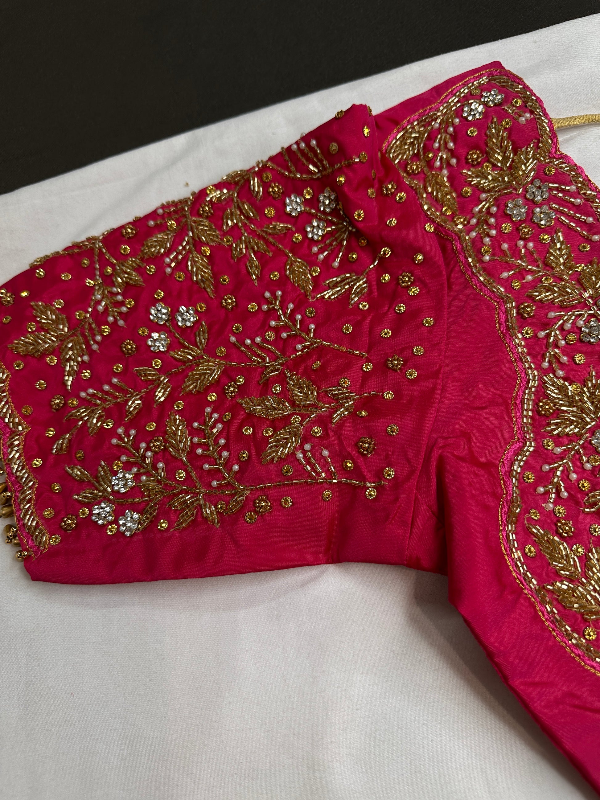 Pink Bridal Heavy Maggam Aari Work Blouse - 