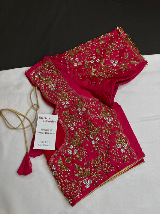Pink Bridal Heavy Maggam Aari Work Blouse - 