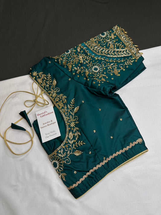 Green Maggam Aari Work Blouse - 