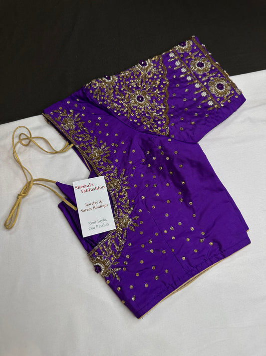 Purple Maggam Aari Work Blouse - 