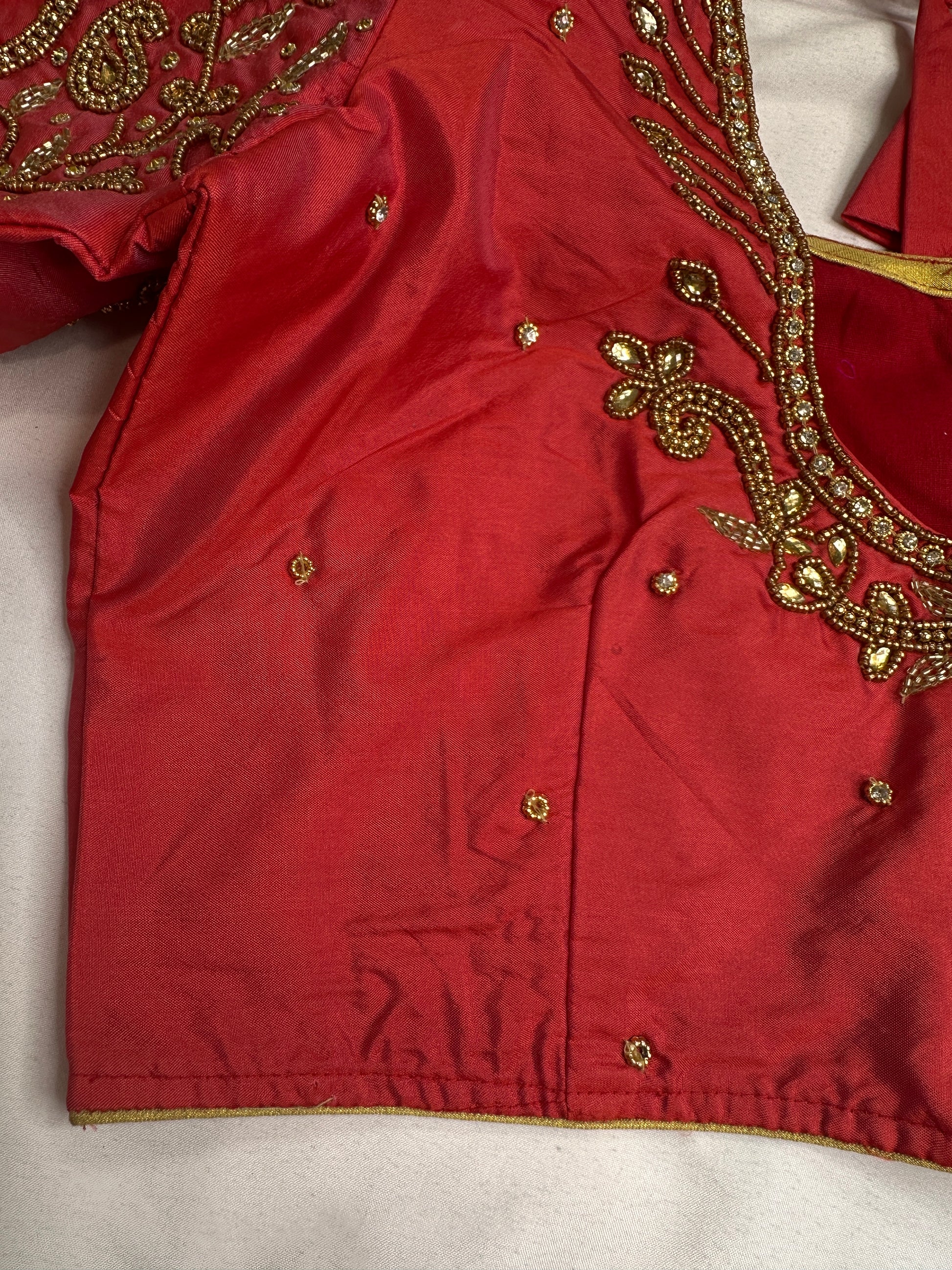 Red Maggam Aari Work Blouse - 