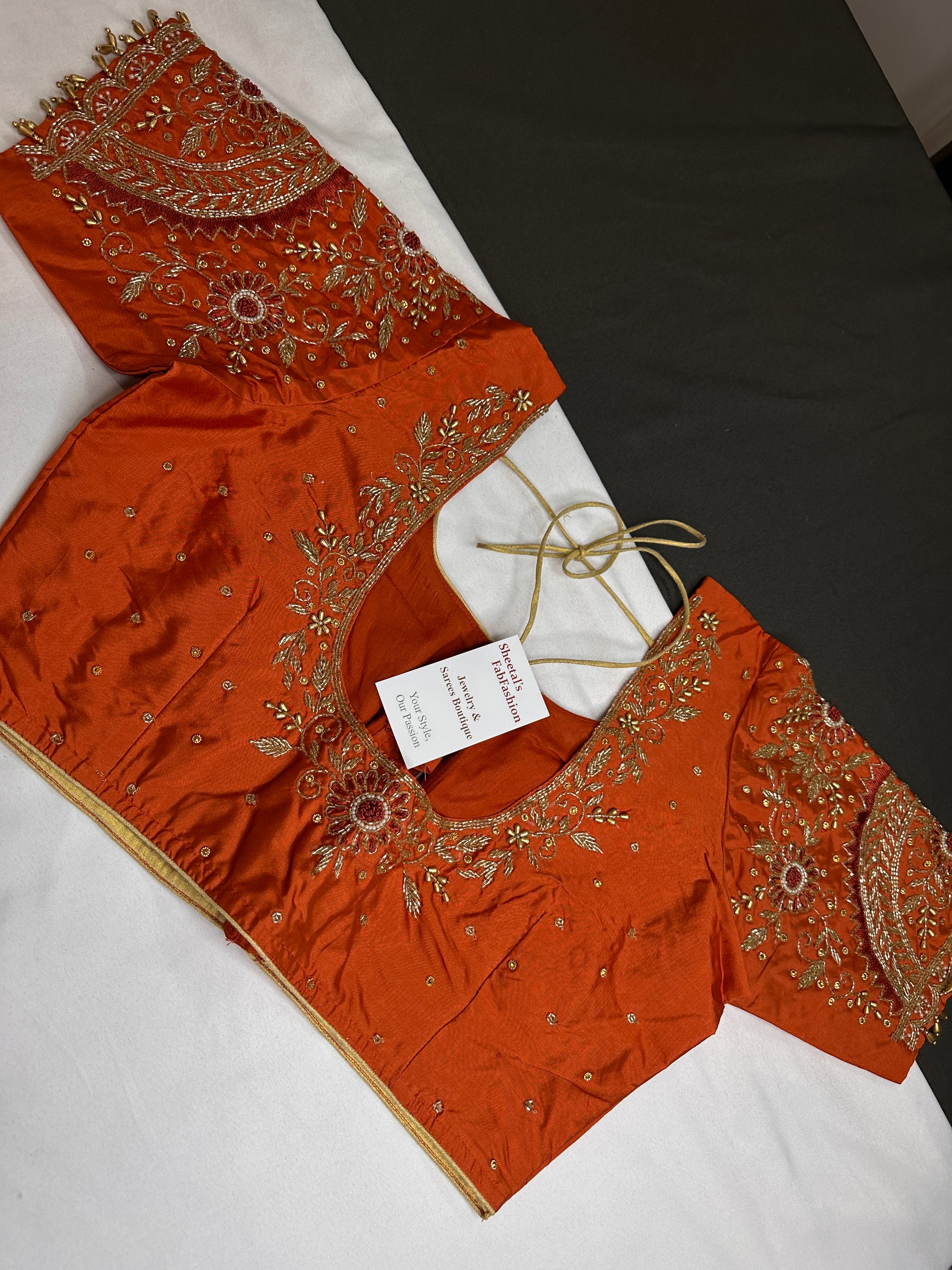 Rust Brown Silk Maggam Aari Blouse - 