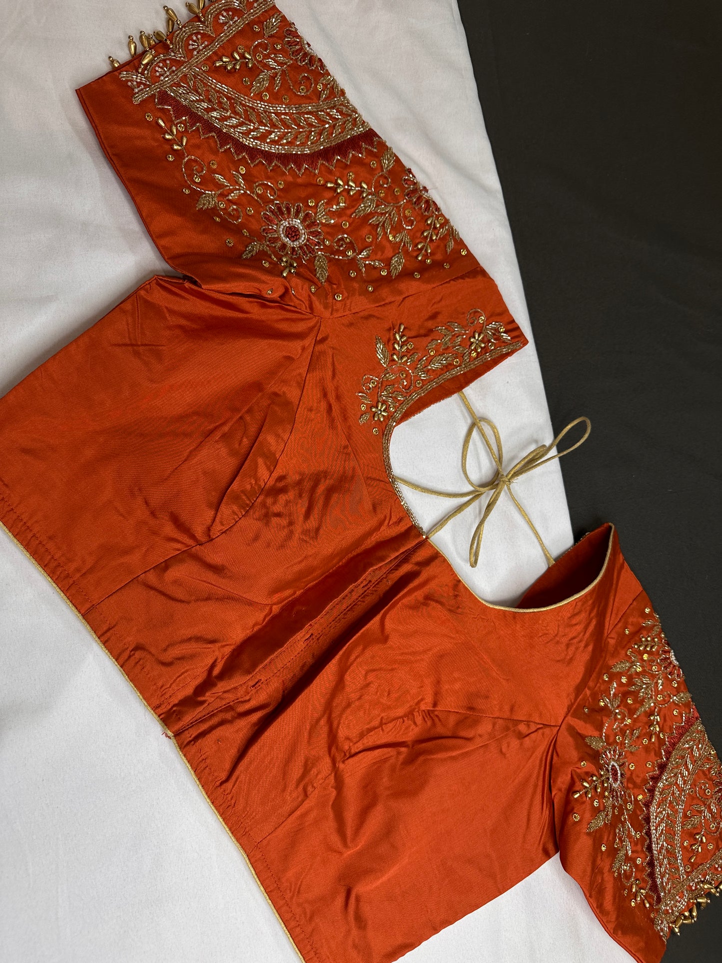 Rust Brown Silk Maggam Aari Blouse - 