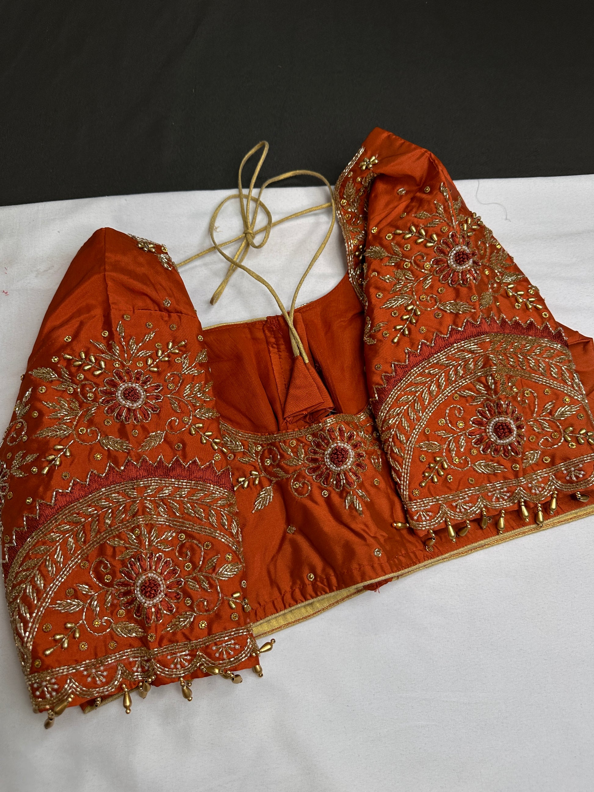 Rust Brown Silk Maggam Aari Blouse - 
