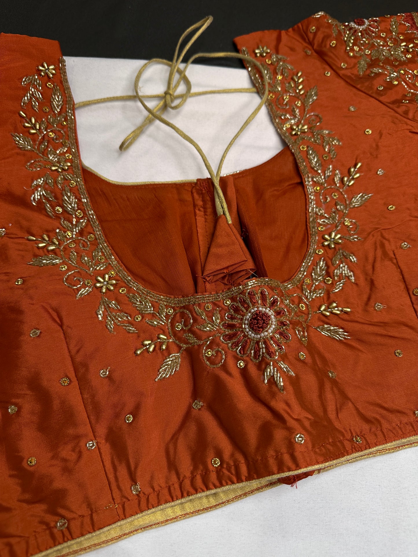 Rust Brown Silk Maggam Aari Blouse - 