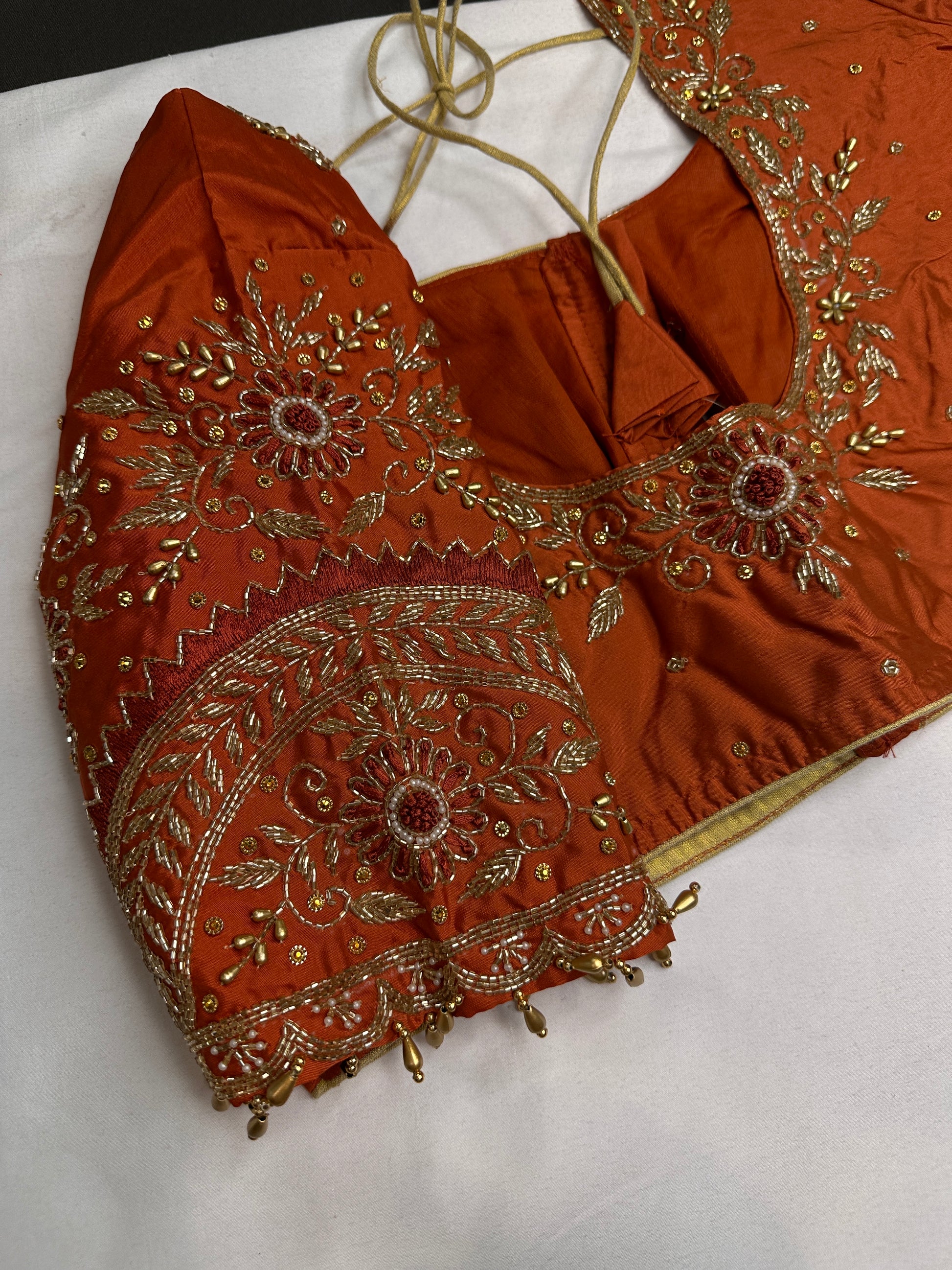 Rust Brown Silk Maggam Aari Blouse - 