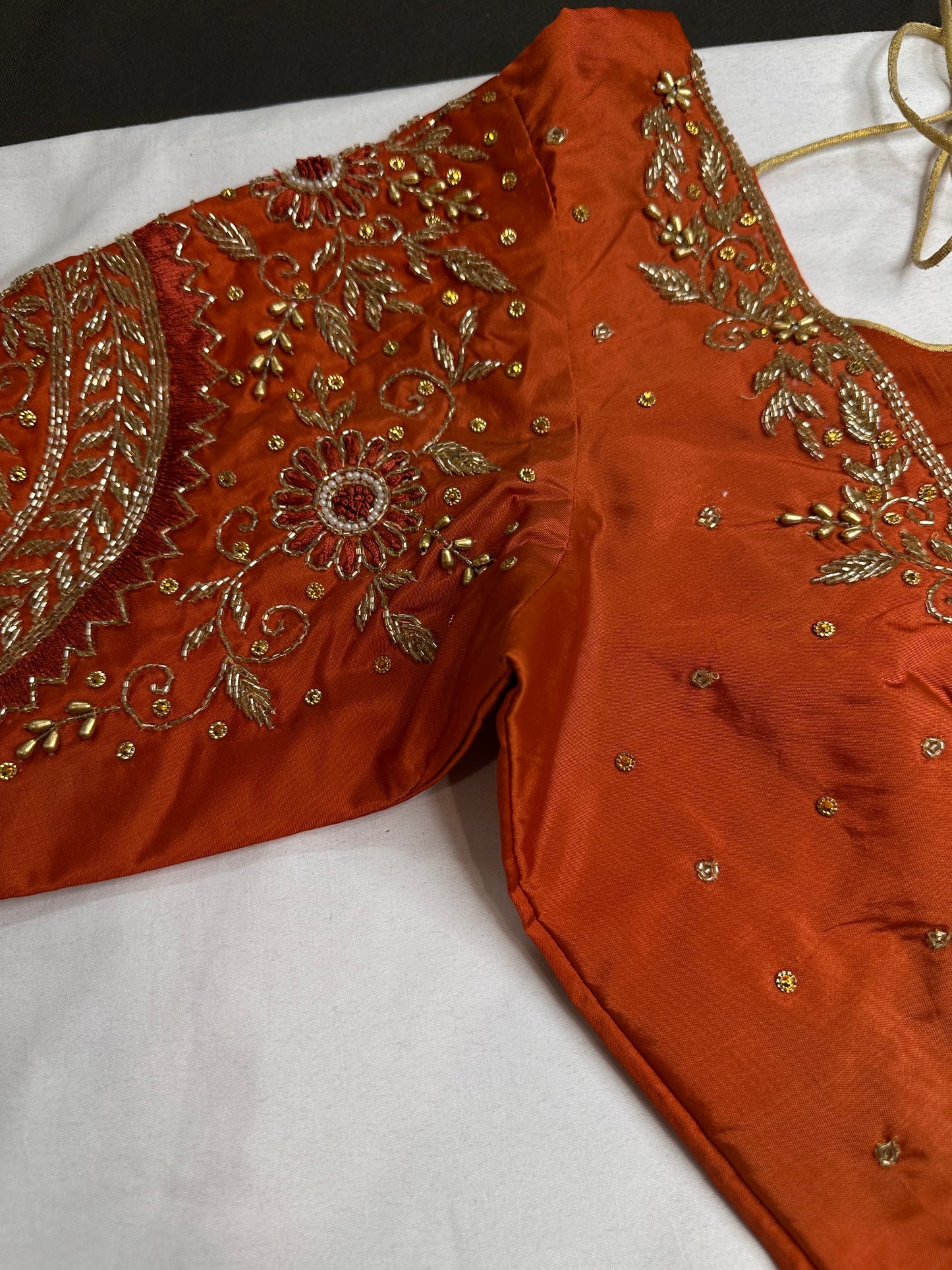 Rust Brown Silk Maggam Aari Blouse - 