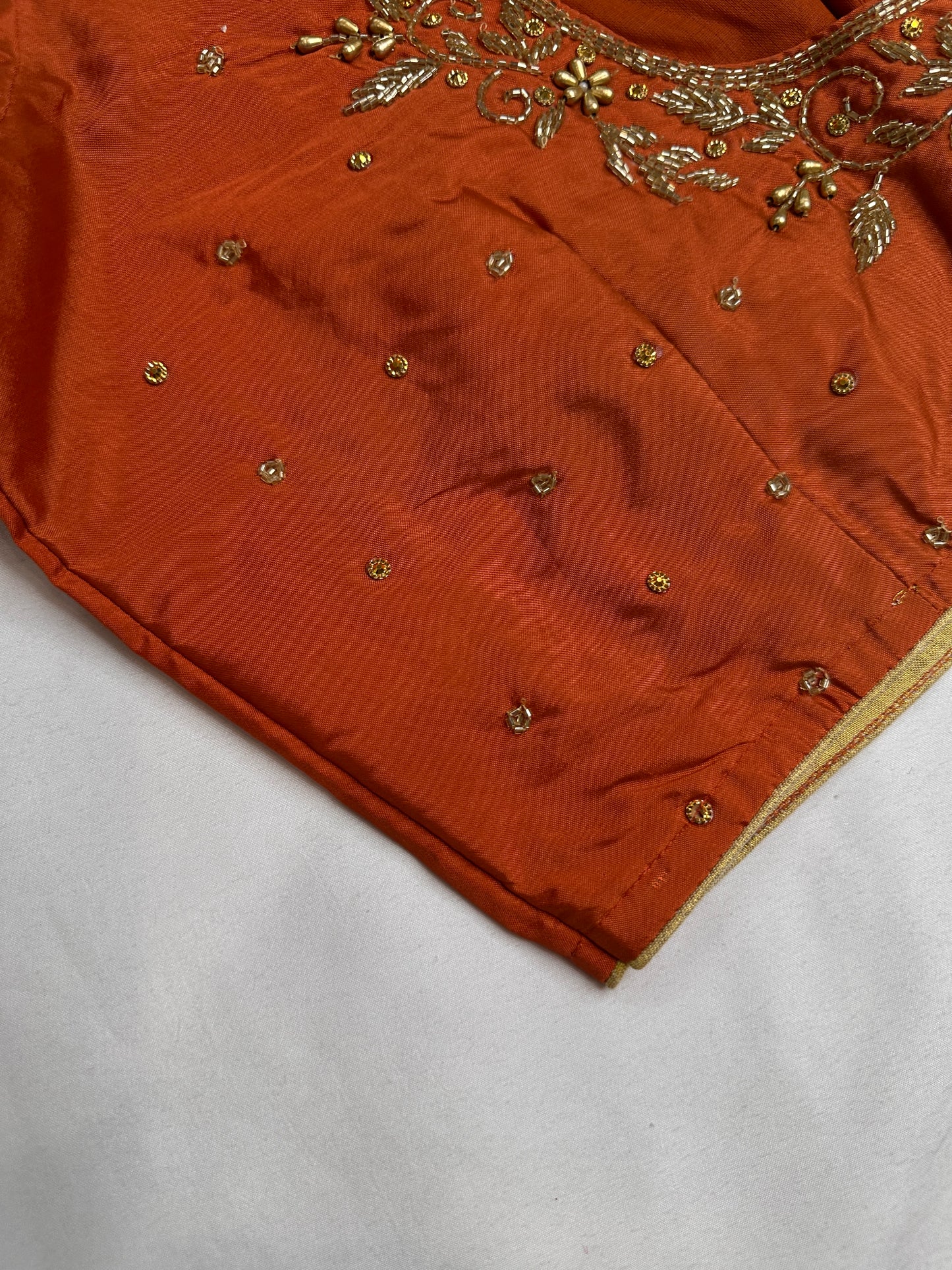 Rust Brown Silk Maggam Aari Blouse - 