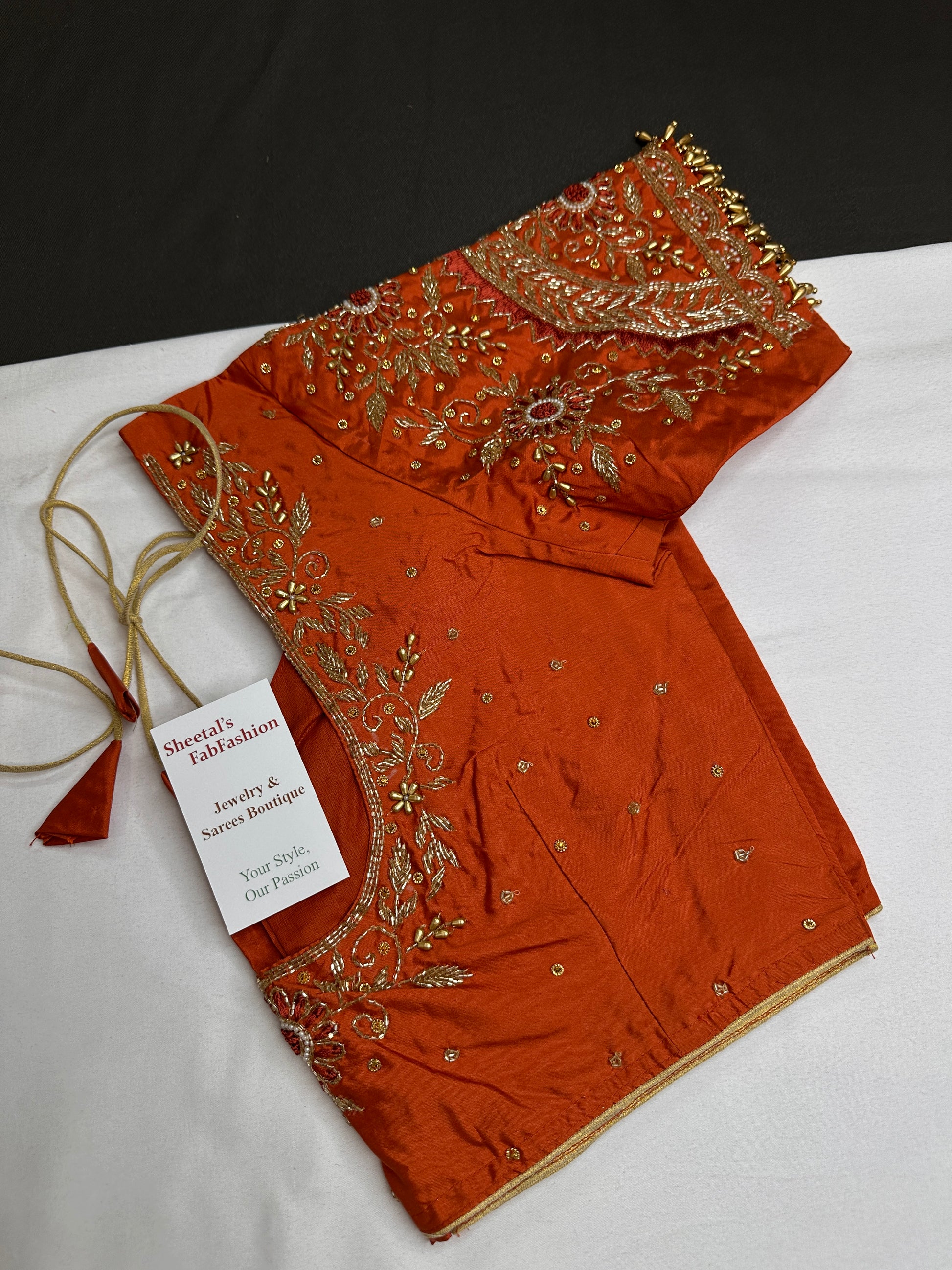 Rust Brown Silk Maggam Aari Blouse - 