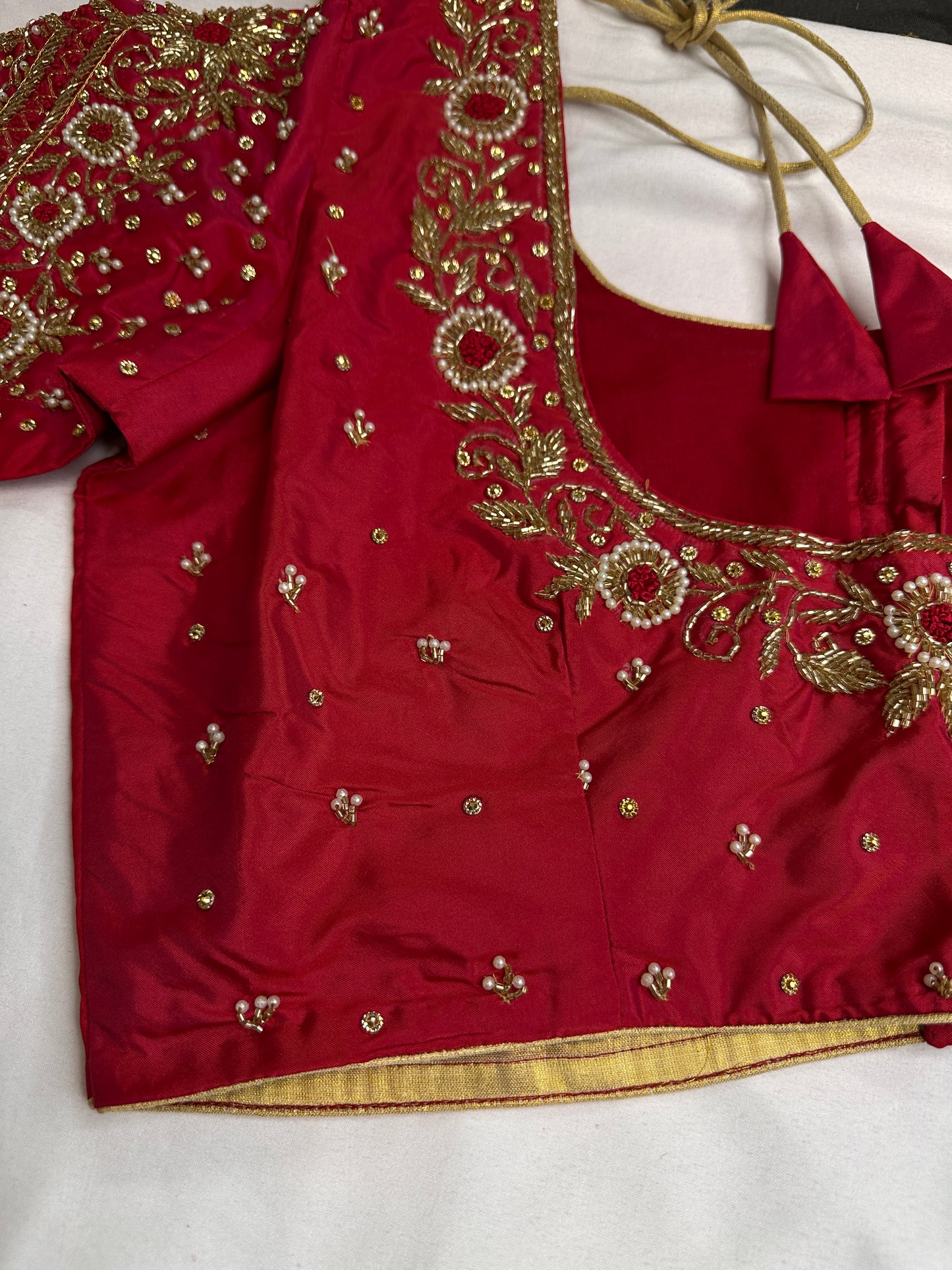 Red Silk Maggam Aari Blouse - 