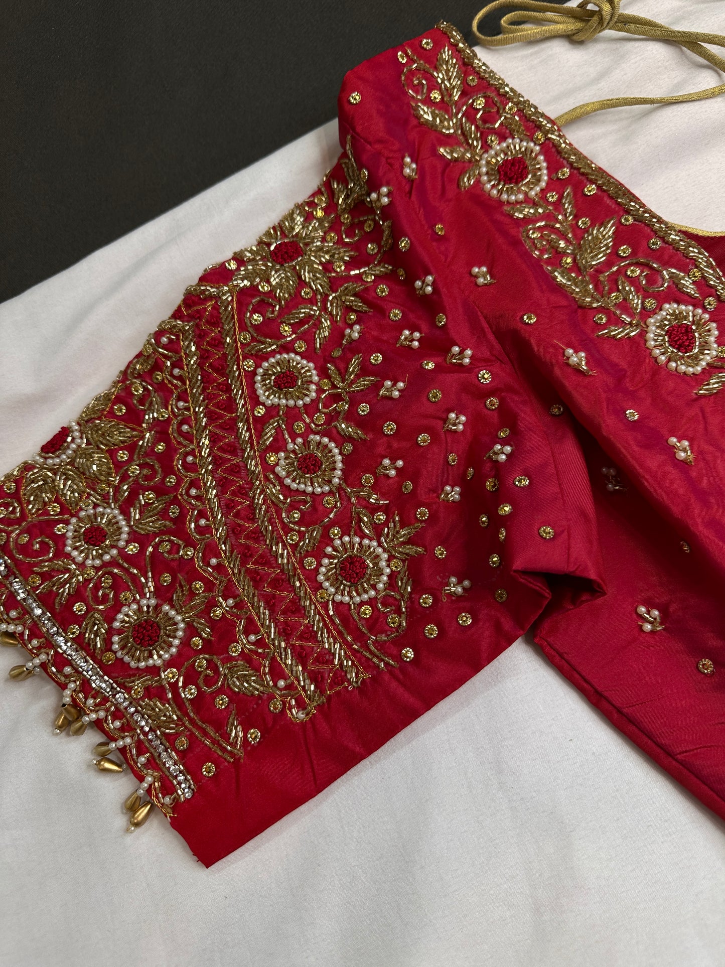 Red Silk Maggam Aari Blouse - 