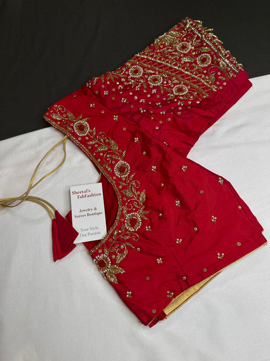 Red Silk Maggam Aari Blouse - 