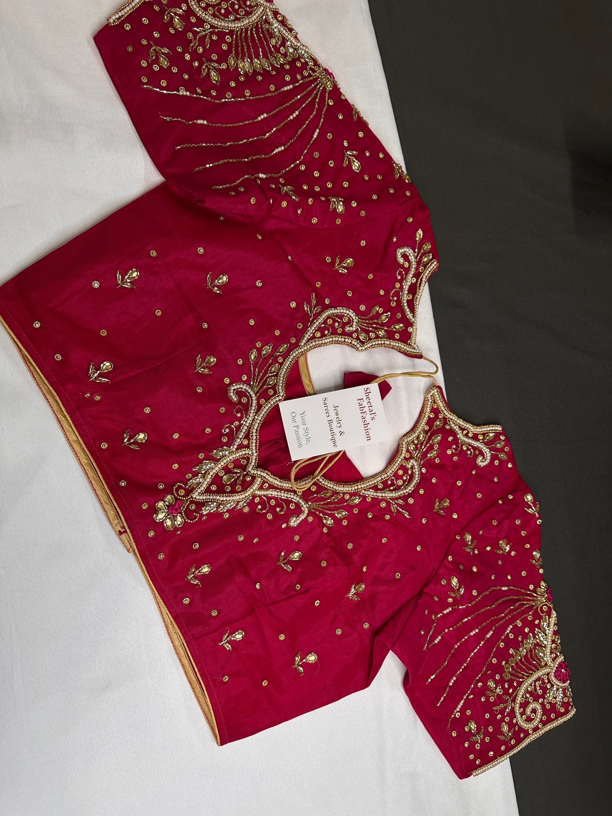 Pink Shimmer Crepe Maggam Aari Blouse - 